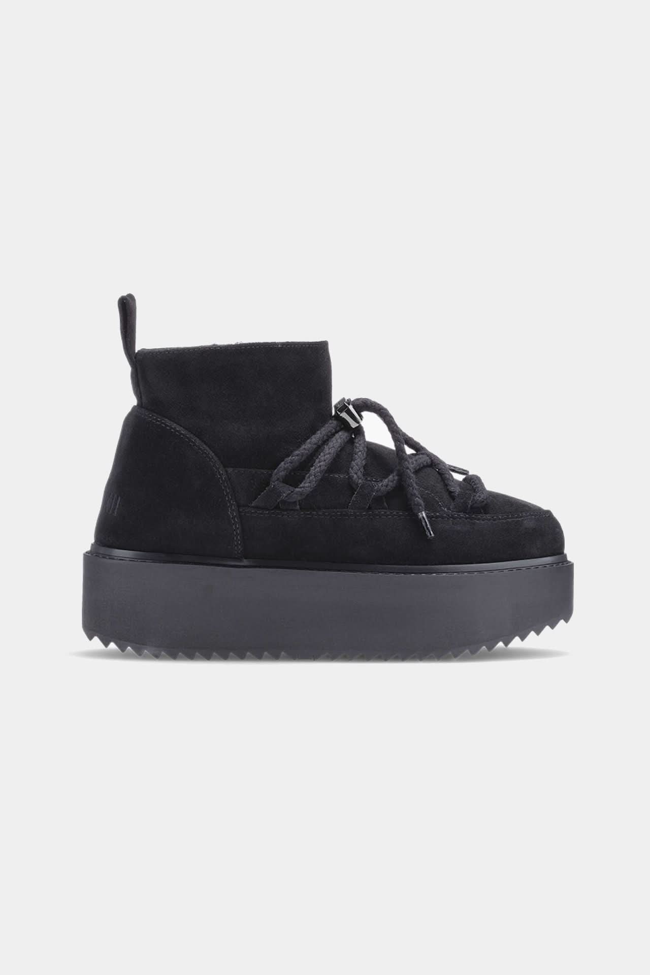 Classic Low Platform Black Leather Winter Boots