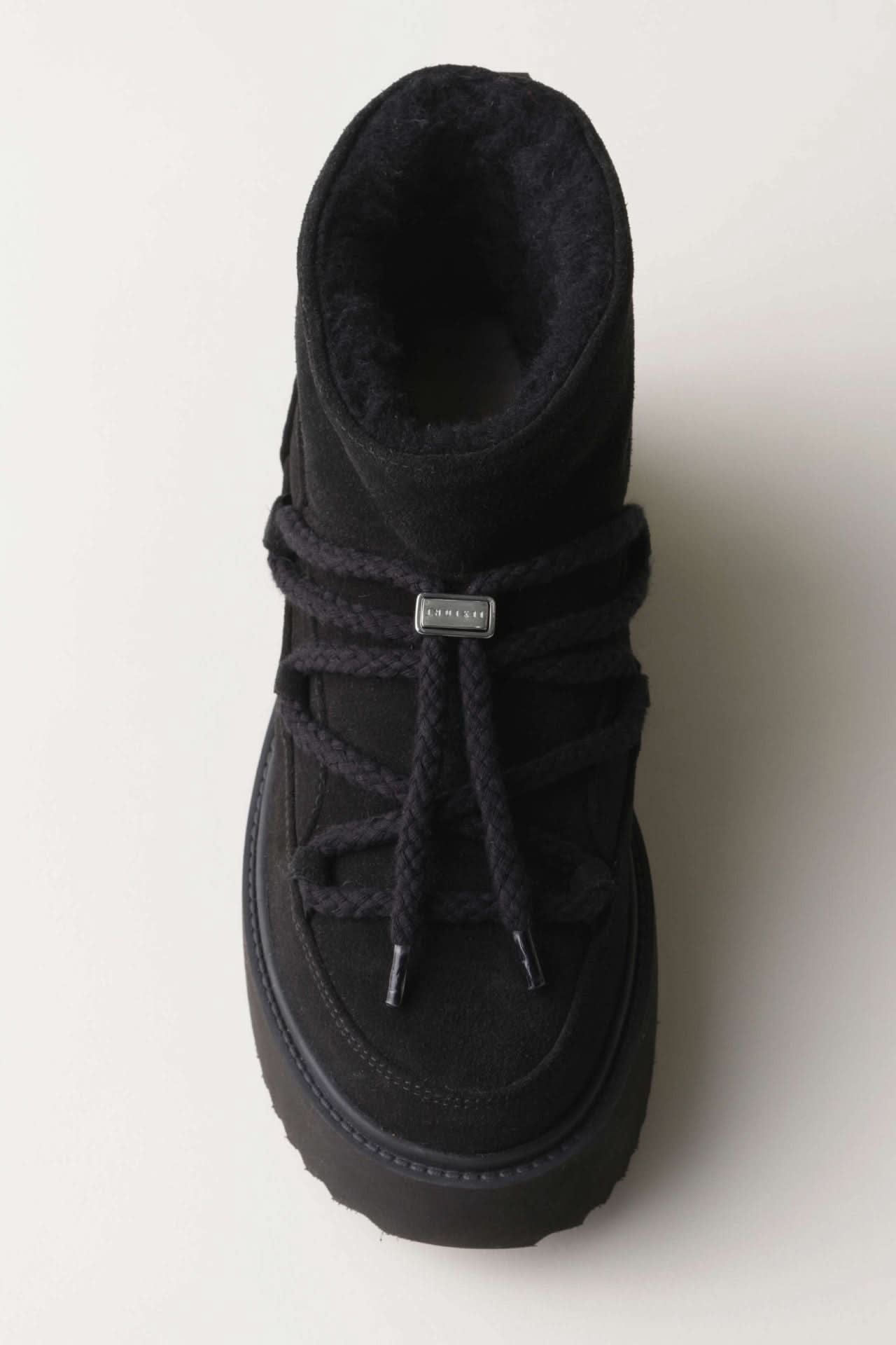Classic Low Platform Black Leather Winter Boots