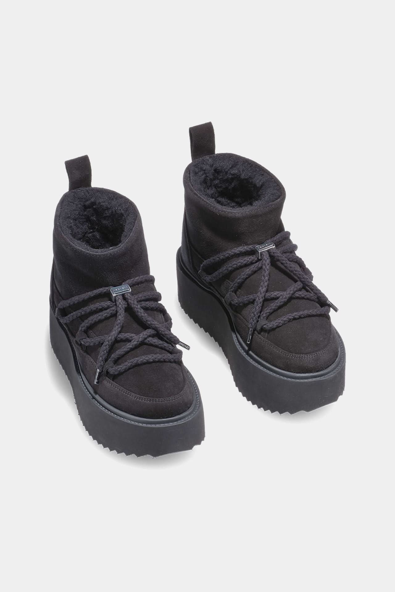 Classic Low Platform Black Leather Winter Boots
