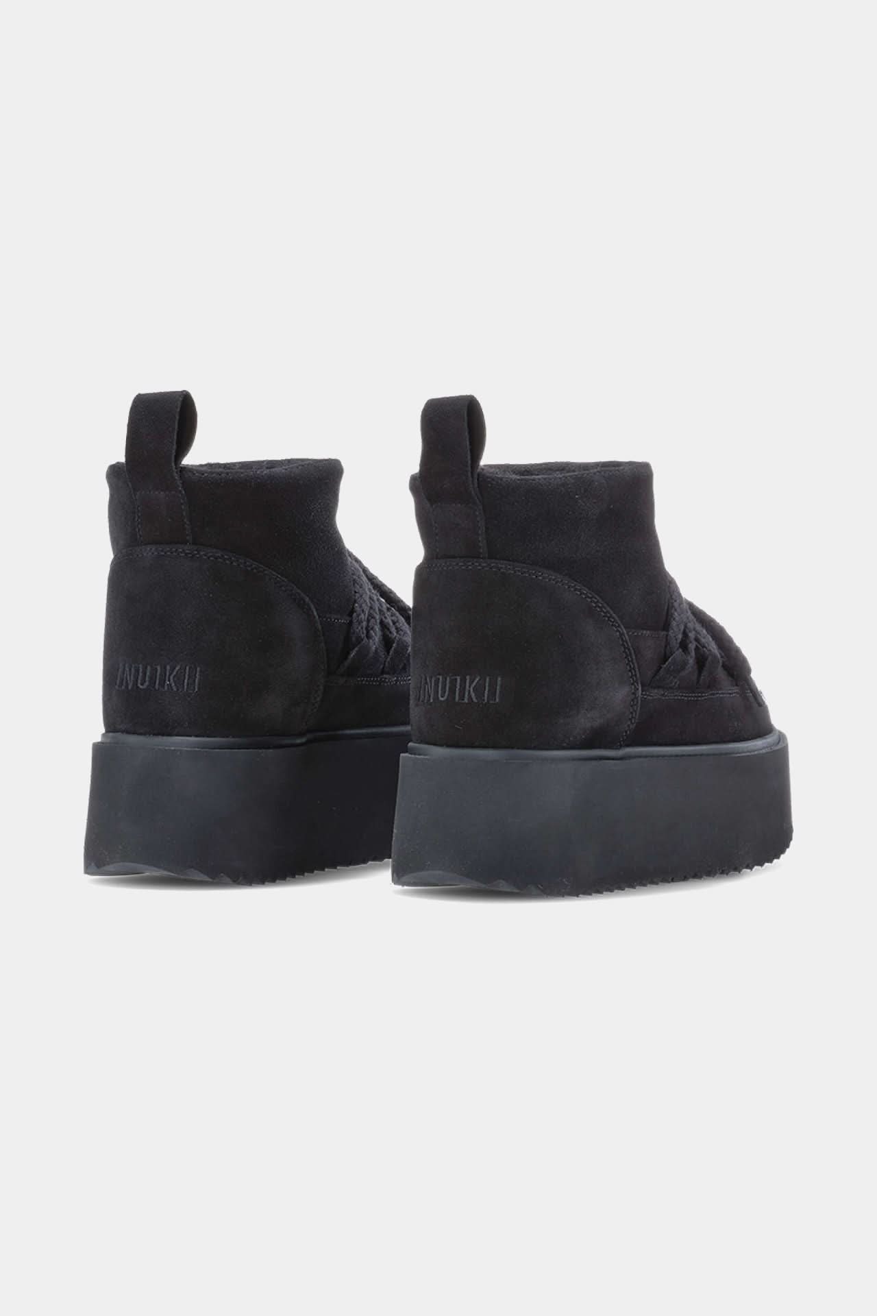 Classic Low Platform Black Leather Winter Boots