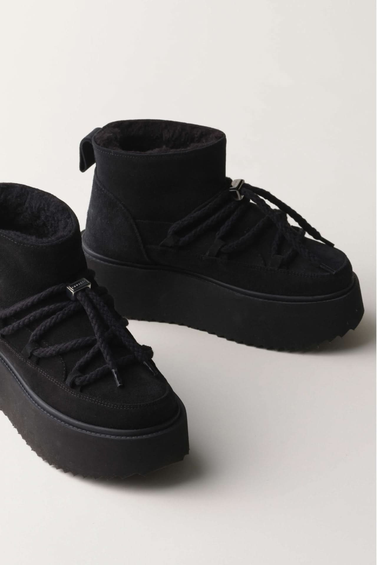 Classic Low Platform Black Leather Winter Boots