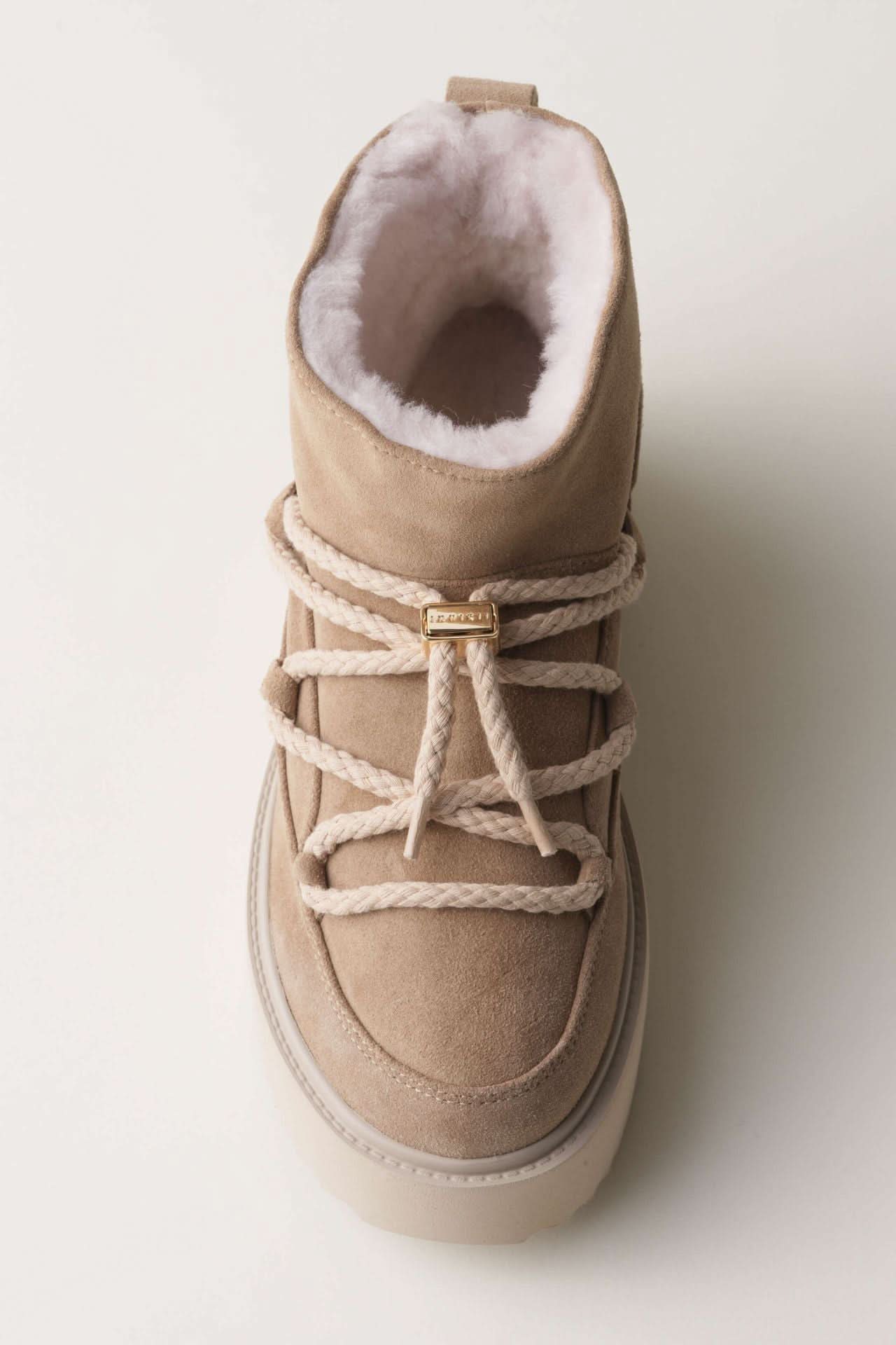 Beige Leather Classic Low Platform Winter Boots