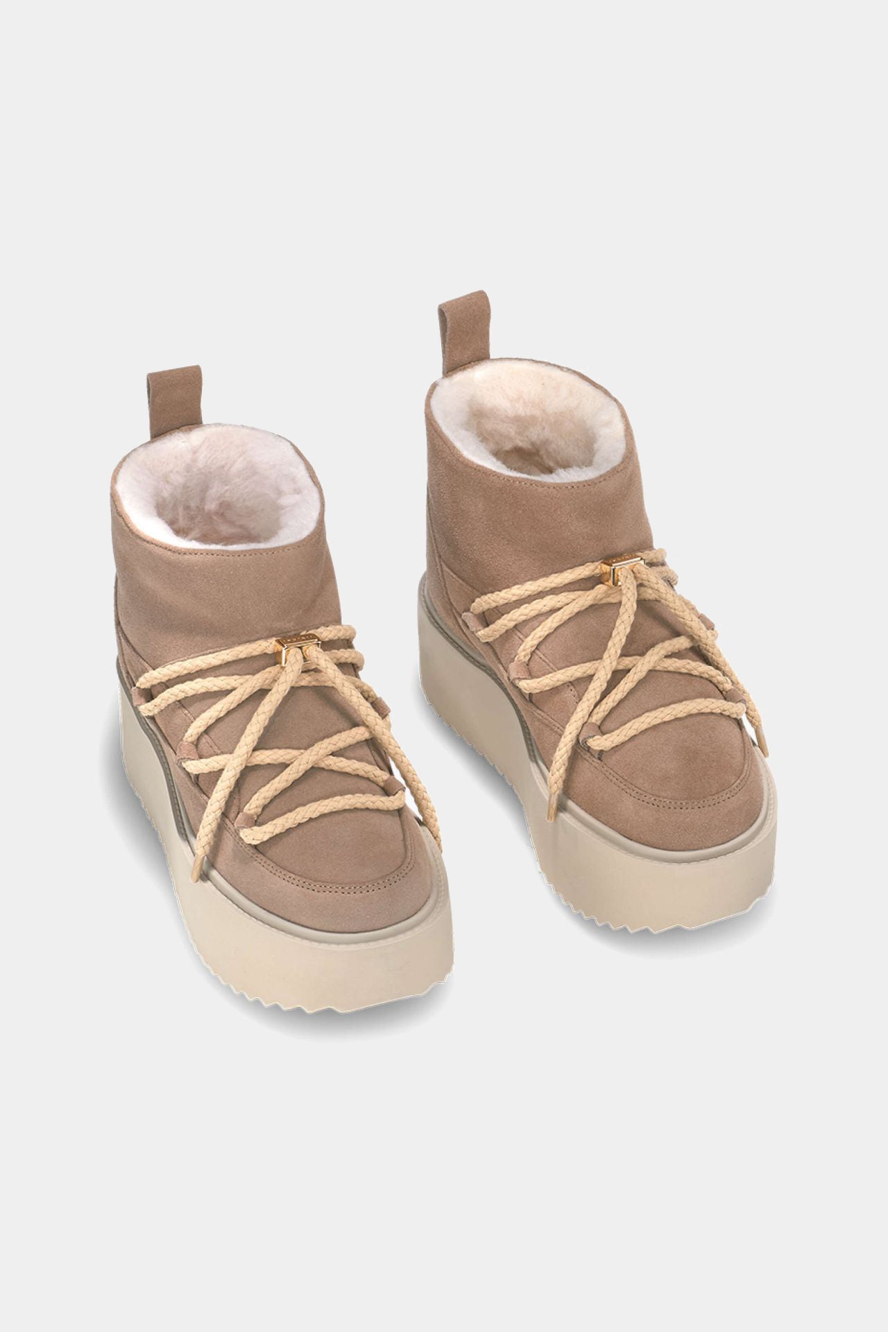 Beżowe skórzane buty zimowe Classic Low Platform