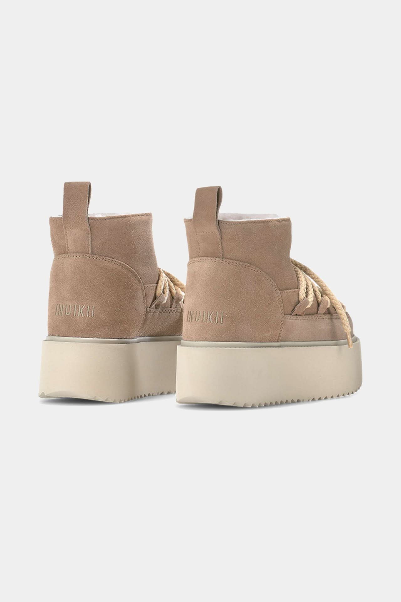 Beige Leather Classic Low Platform Winter Boots