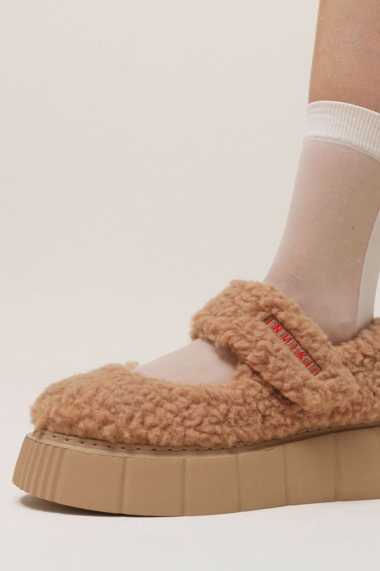 Matilda MJ Curly Beige Leather Winter Sneakers