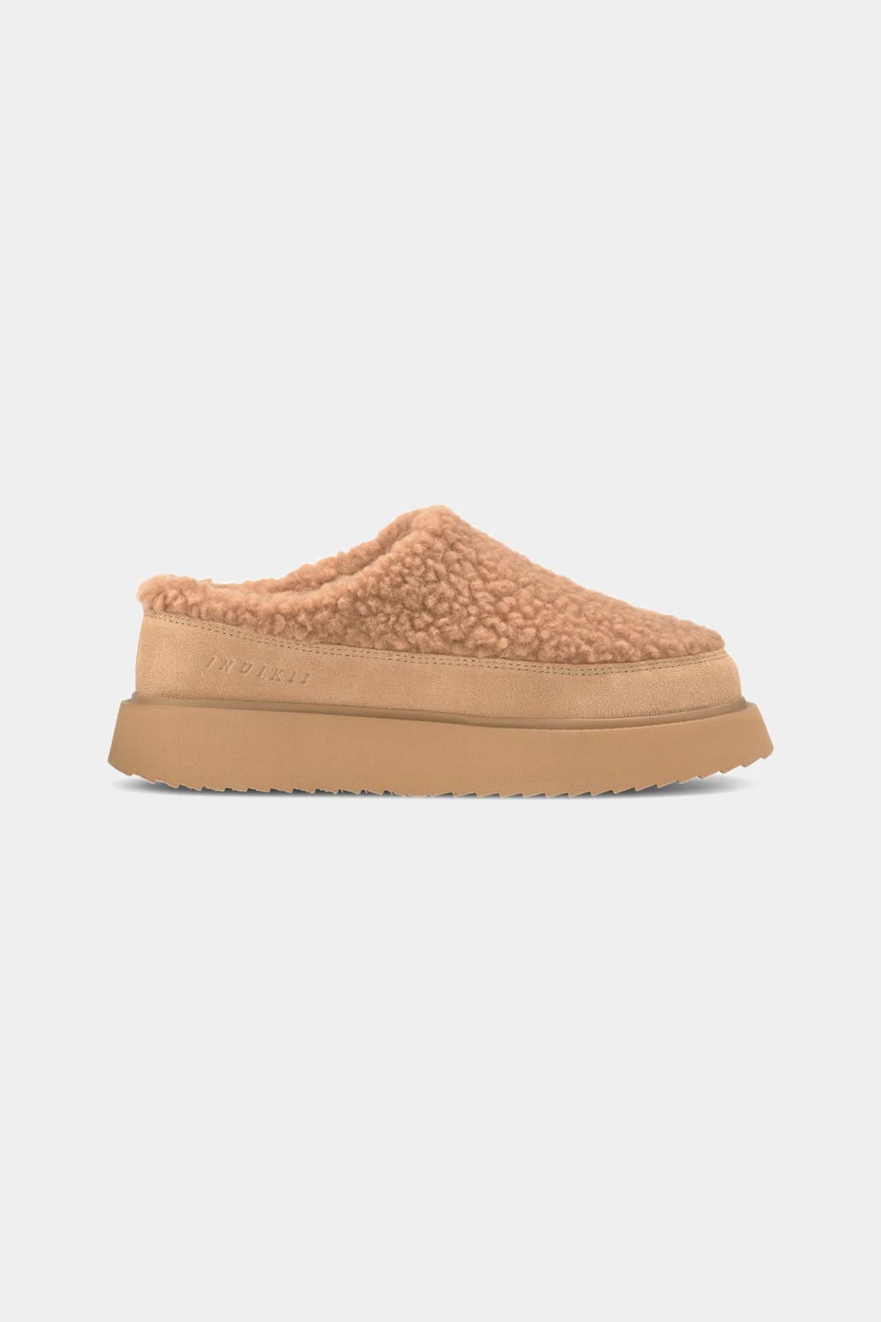 Beige Leather Curly Micro Winter Slides