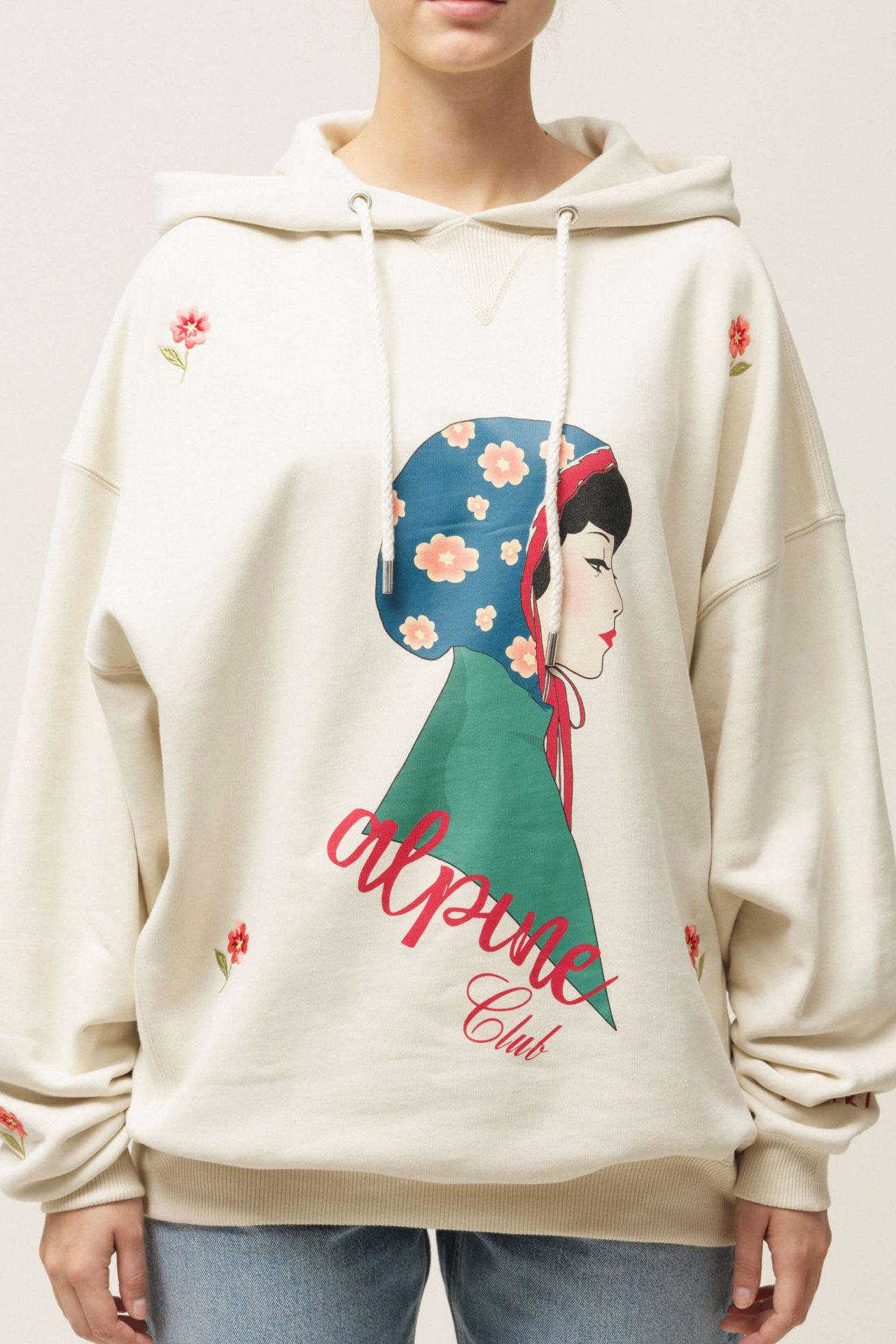 Biała bluza damska z kapturem Oversized Embroidered