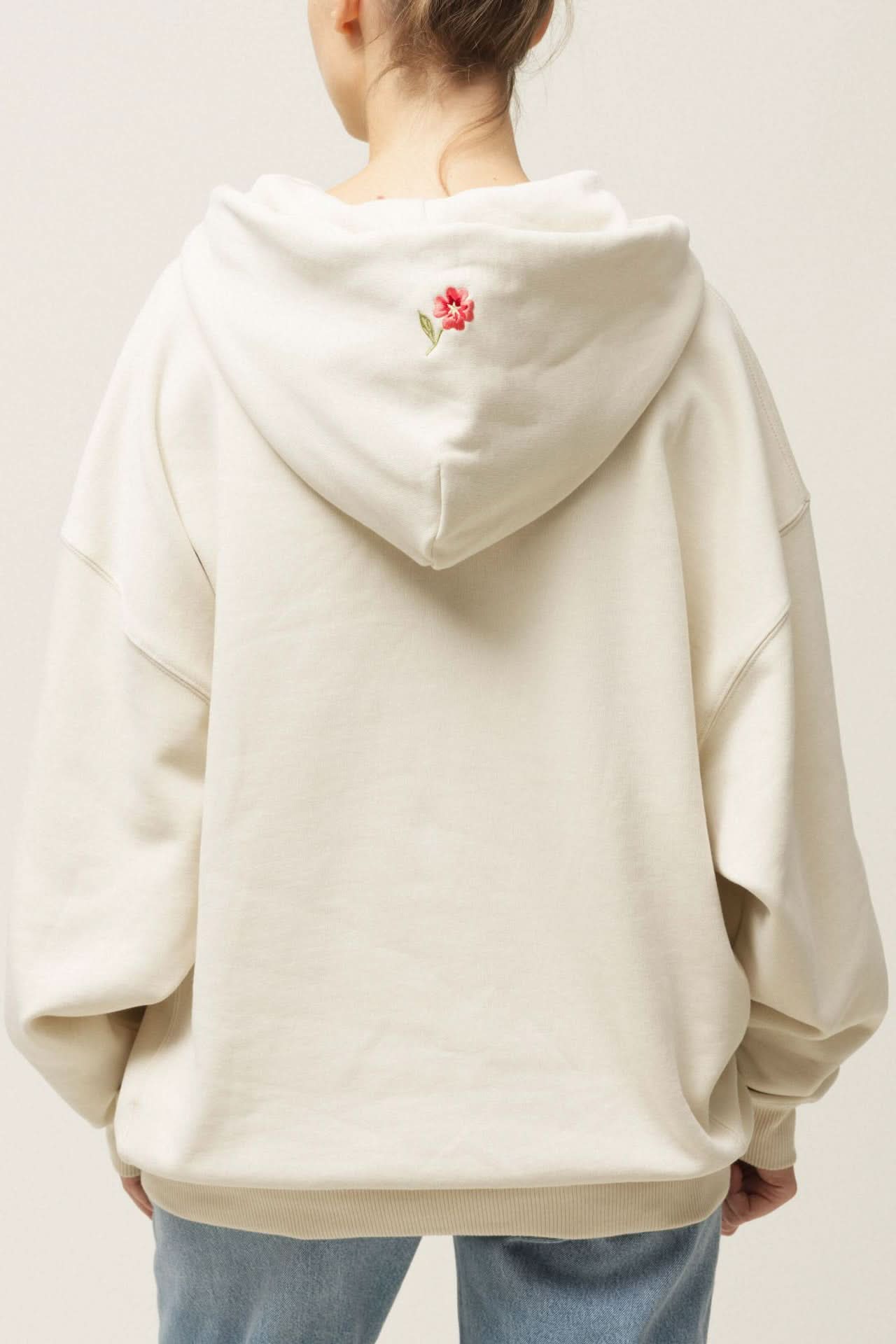 Biała bluza damska z kapturem Oversized Embroidered