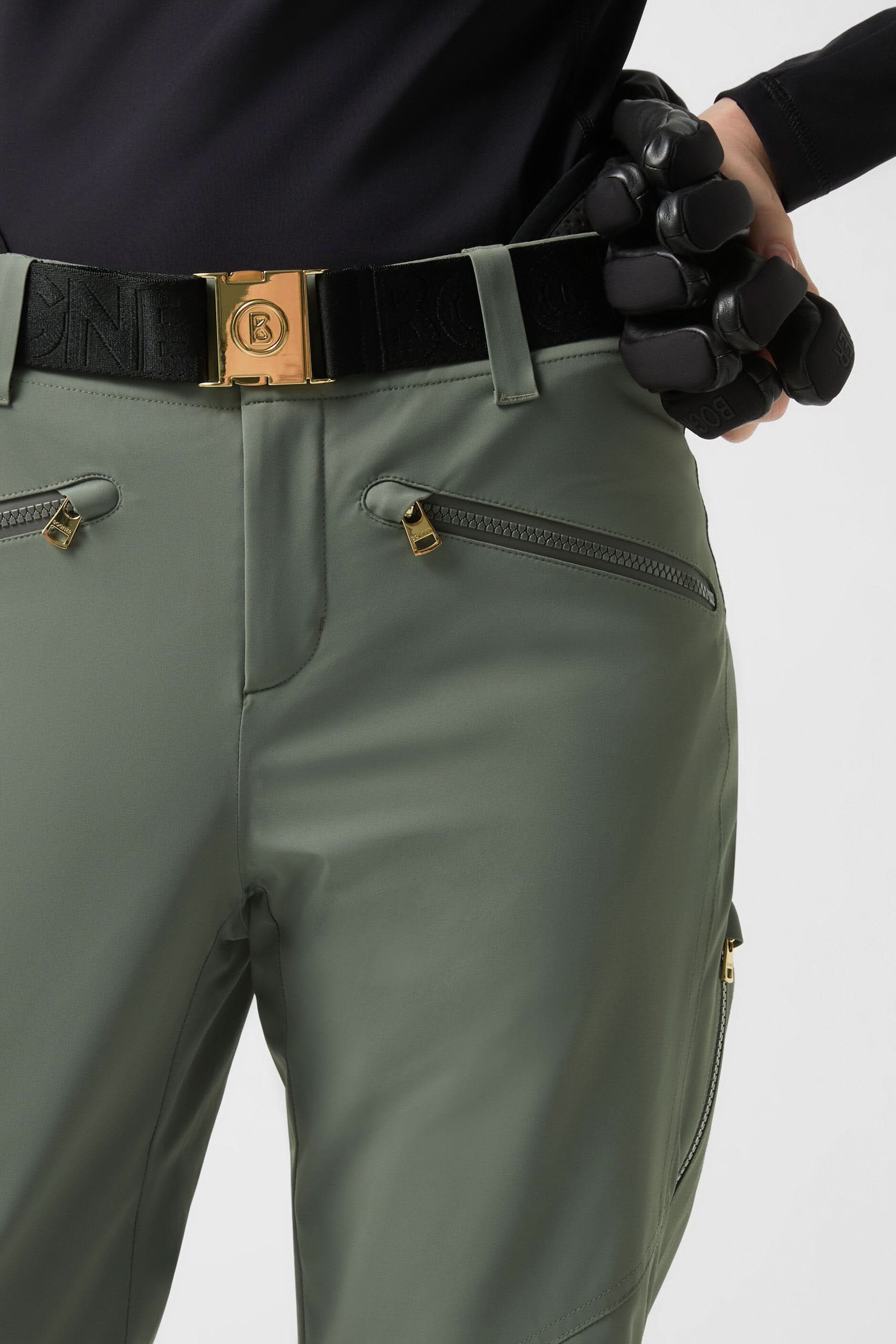 Olive ski pants with belt ILKA1-T