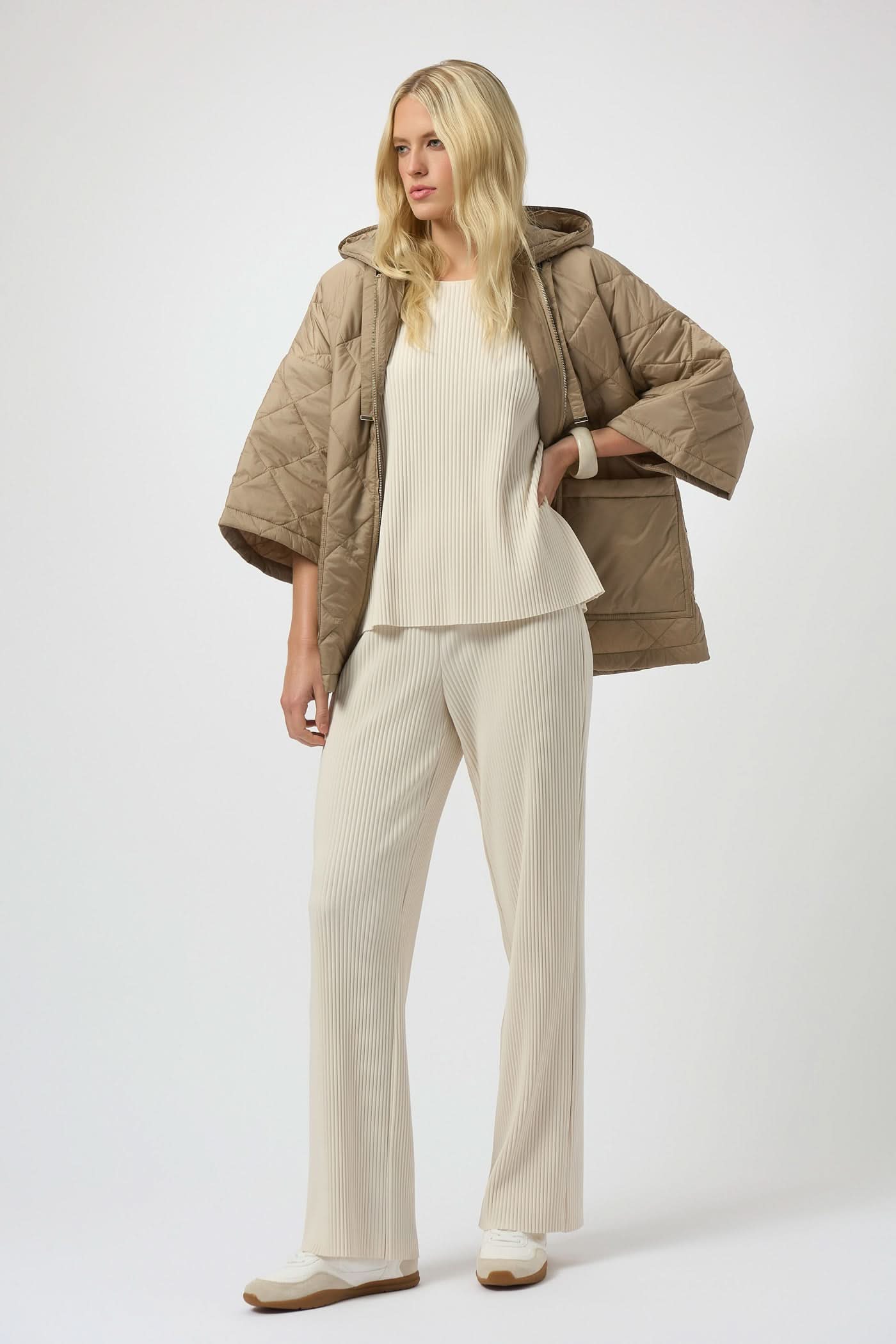 Cream pleated crepe blouse