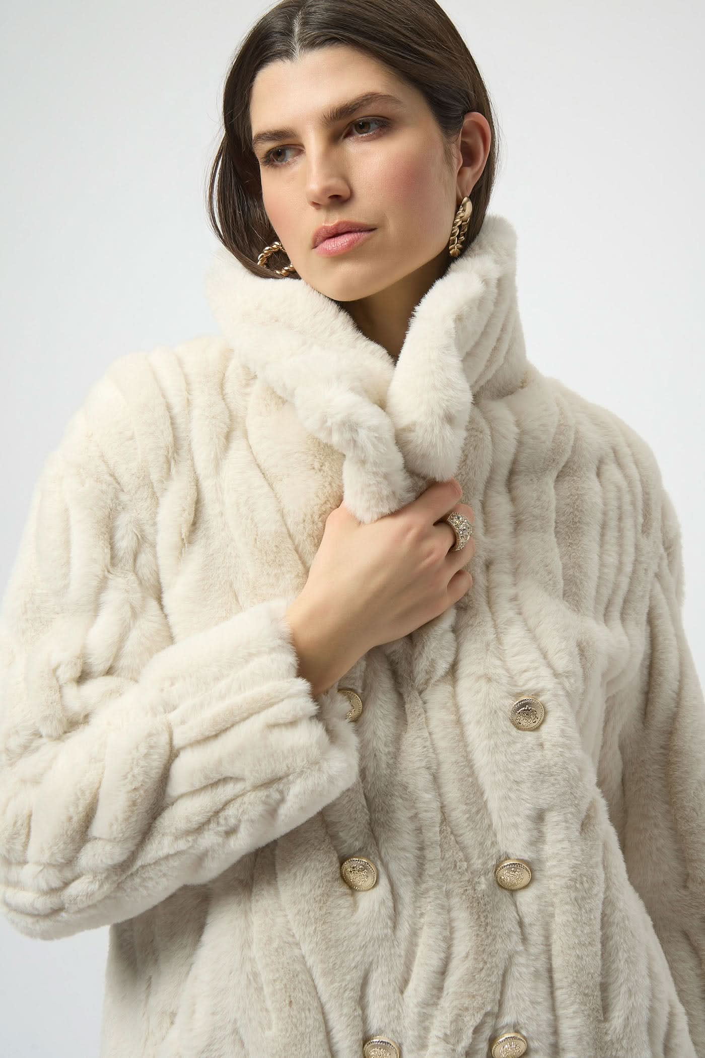 Cream textured fur coat