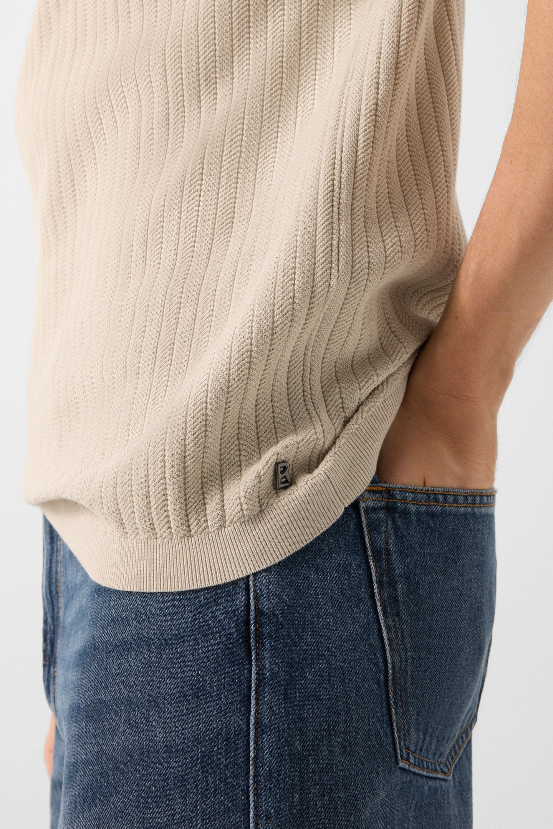 Beżowa koszulka polo z dzianiny TOBIAS