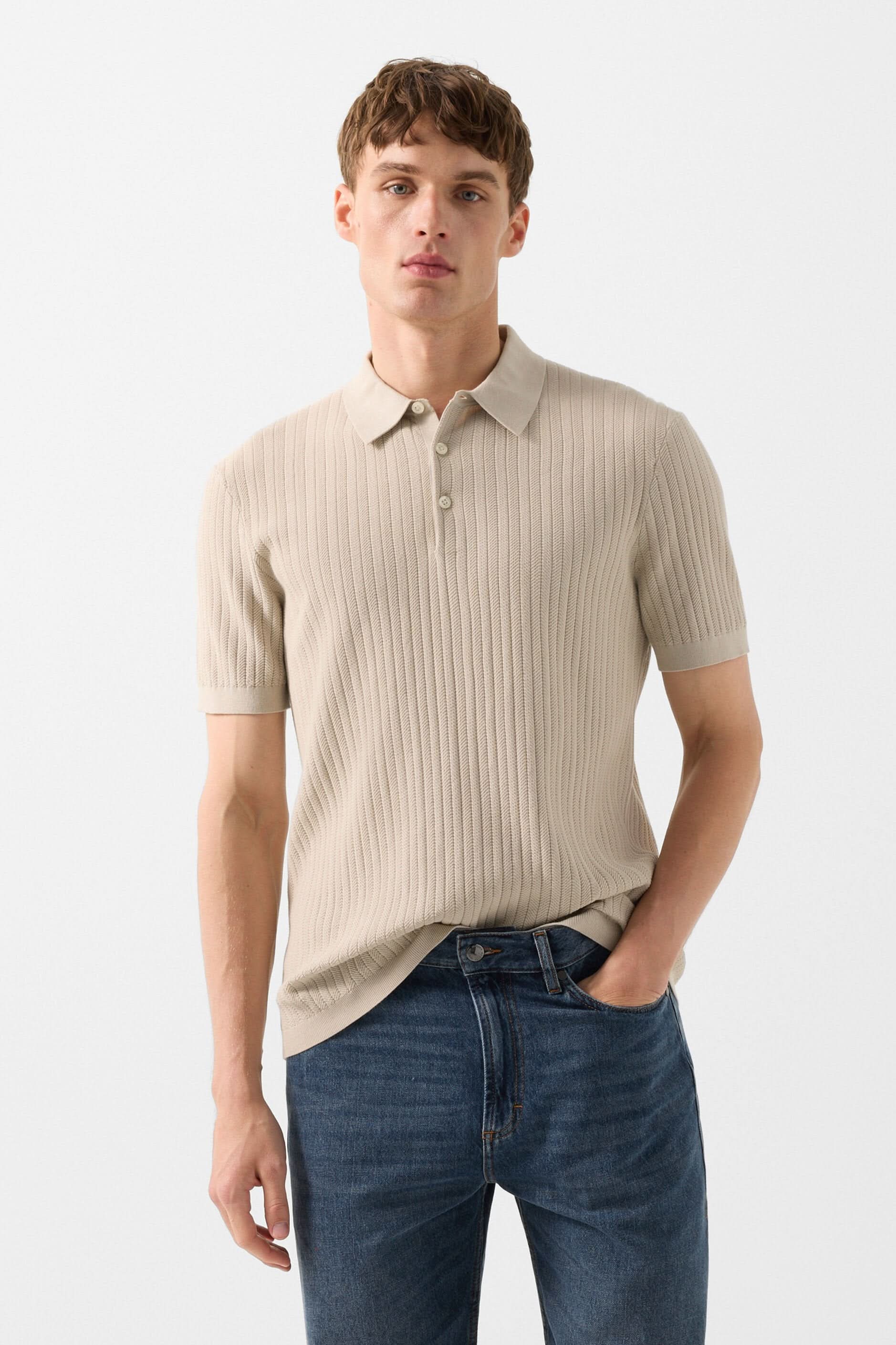 TOBIAS beige knitted polo shirt