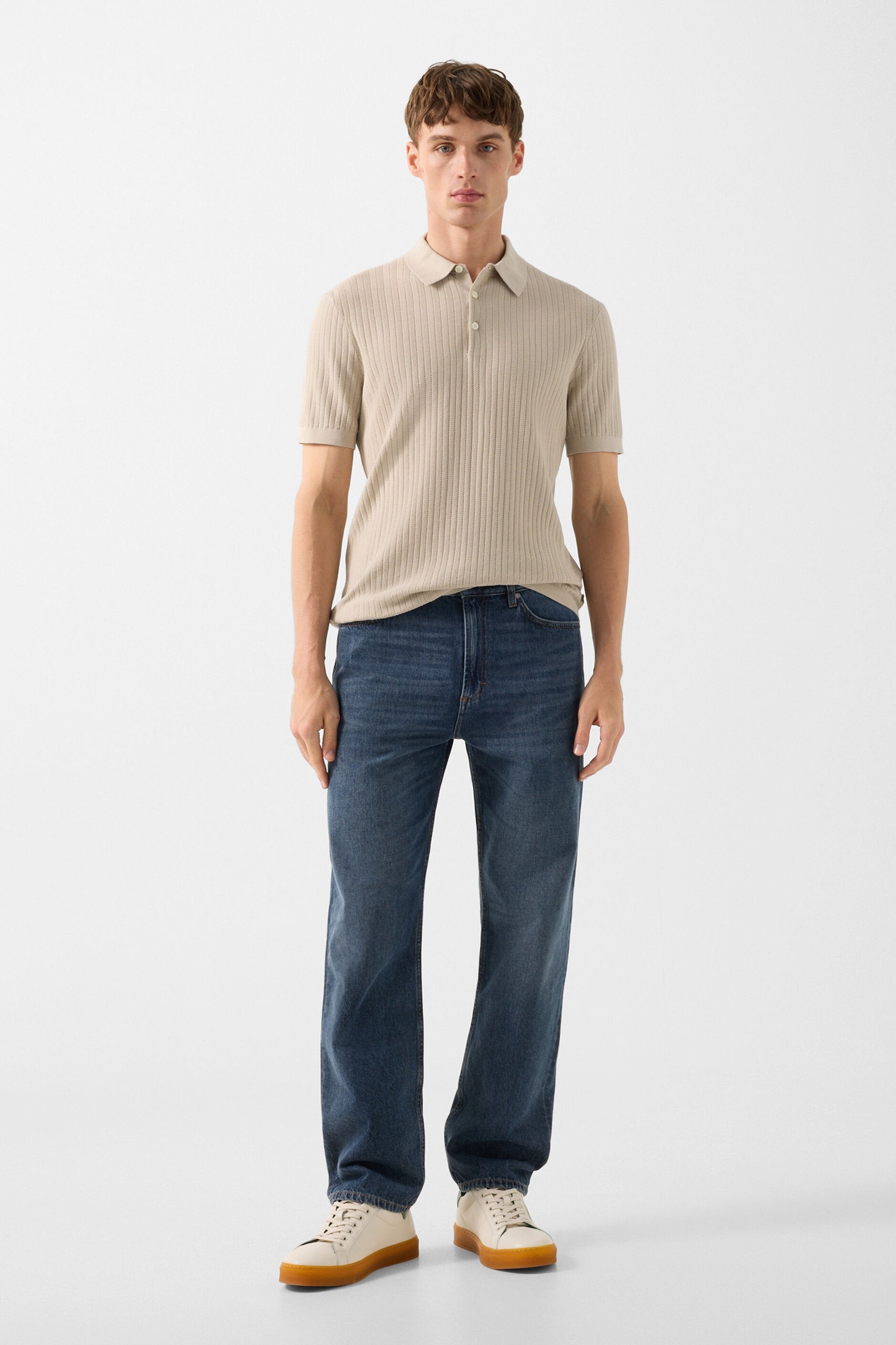 Beżowa koszulka polo z dzianiny TOBIAS