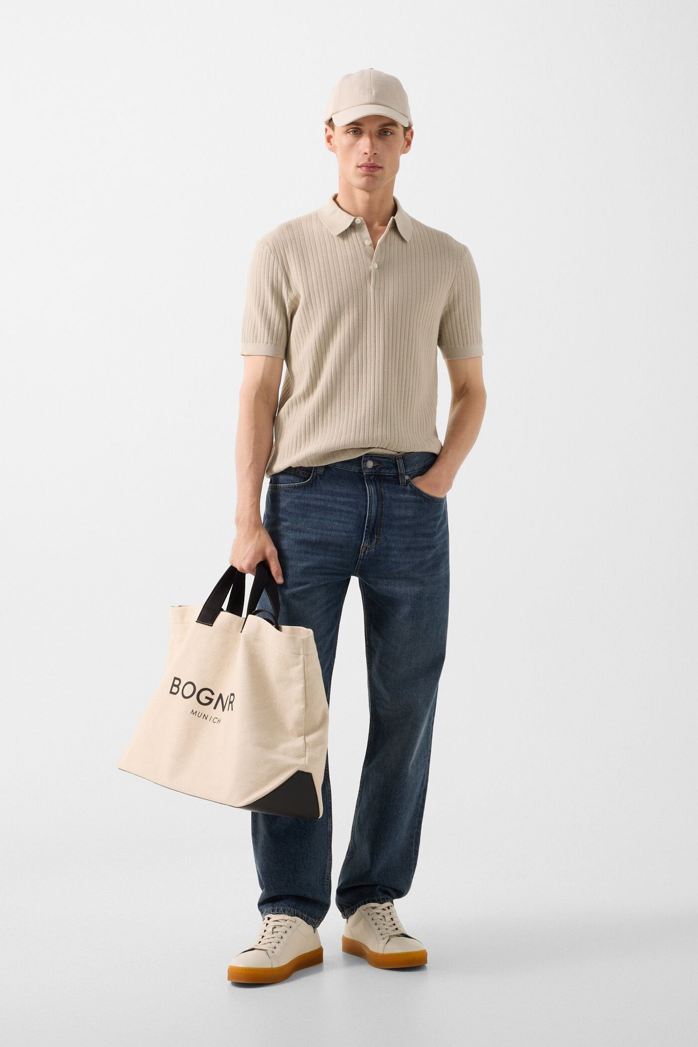 Beżowa koszulka polo z dzianiny TOBIAS