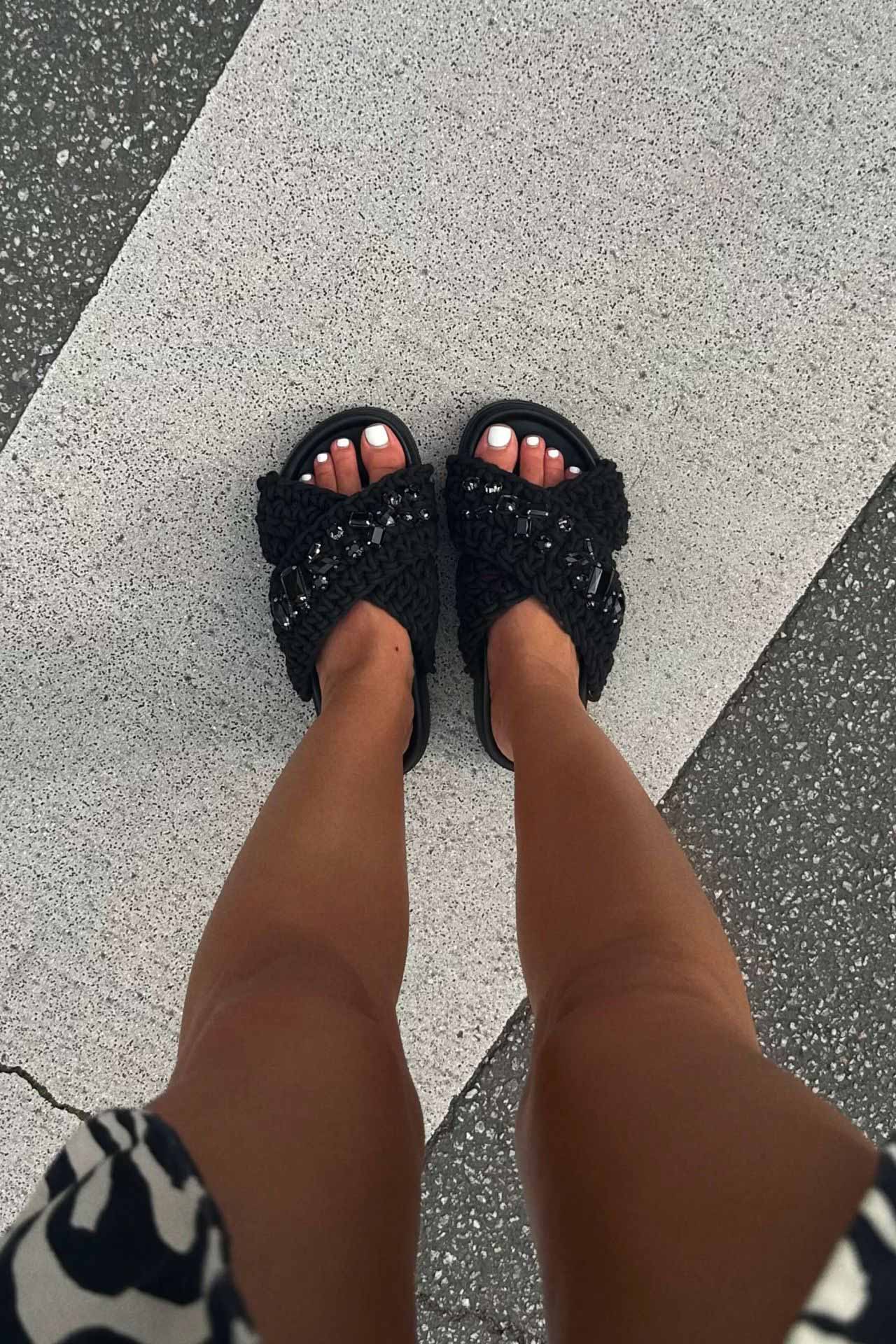 Black Woven Stones Women's Flip-Flops