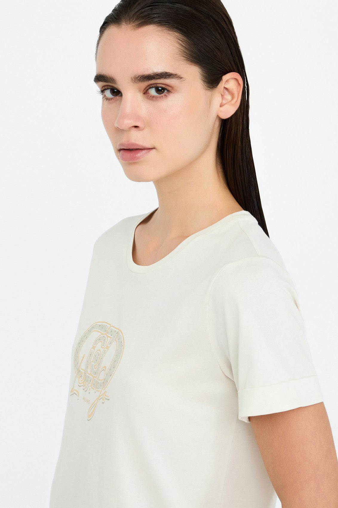 Kremowy t-shirt damski