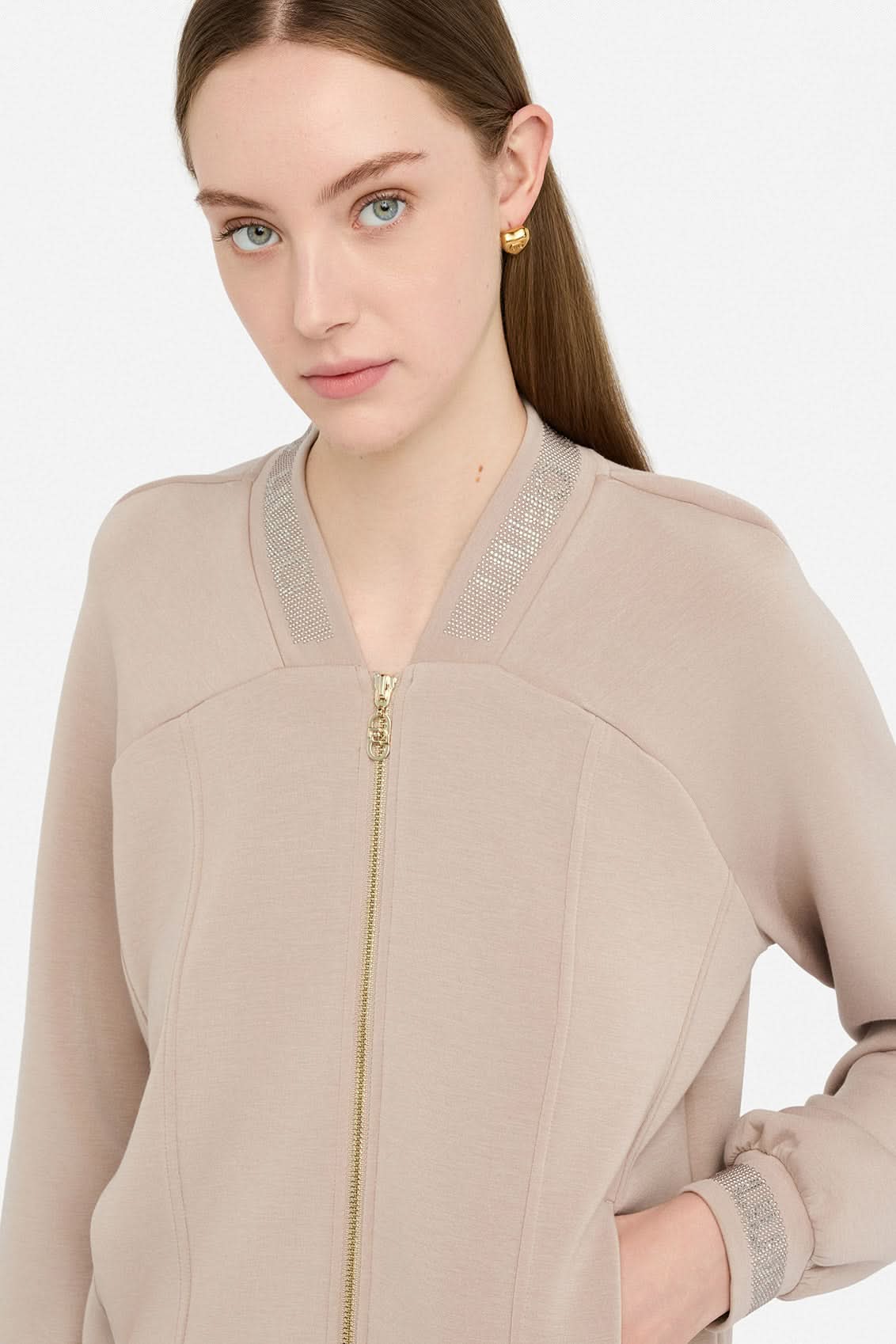 Beige zip-up sweatshirt