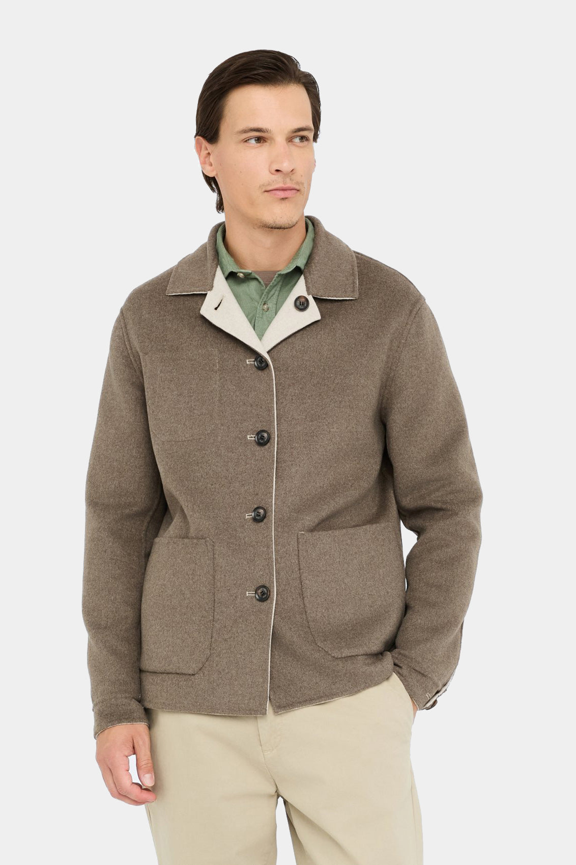 Cream and brown reversible wool jacket