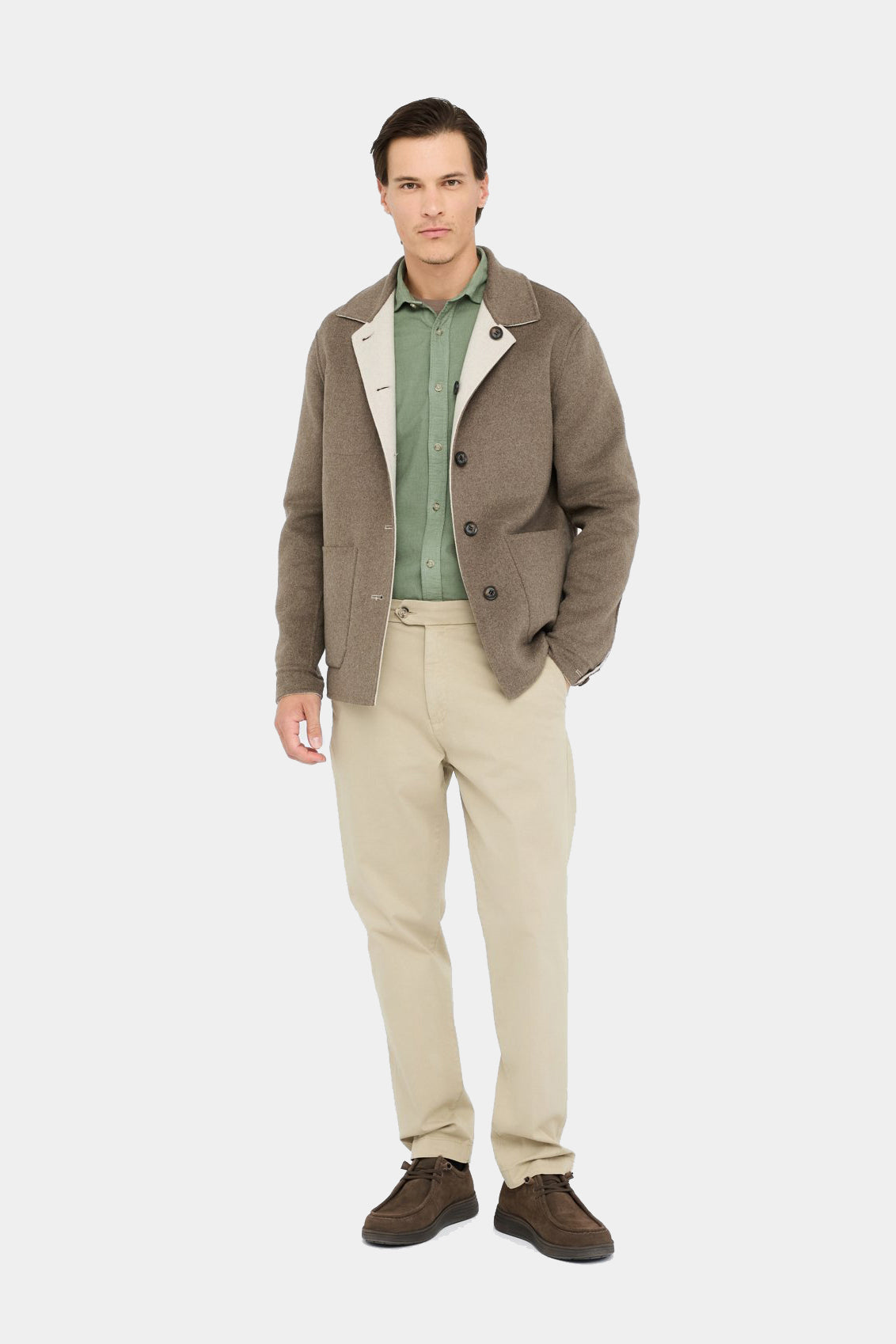 Cream and brown reversible wool jacket