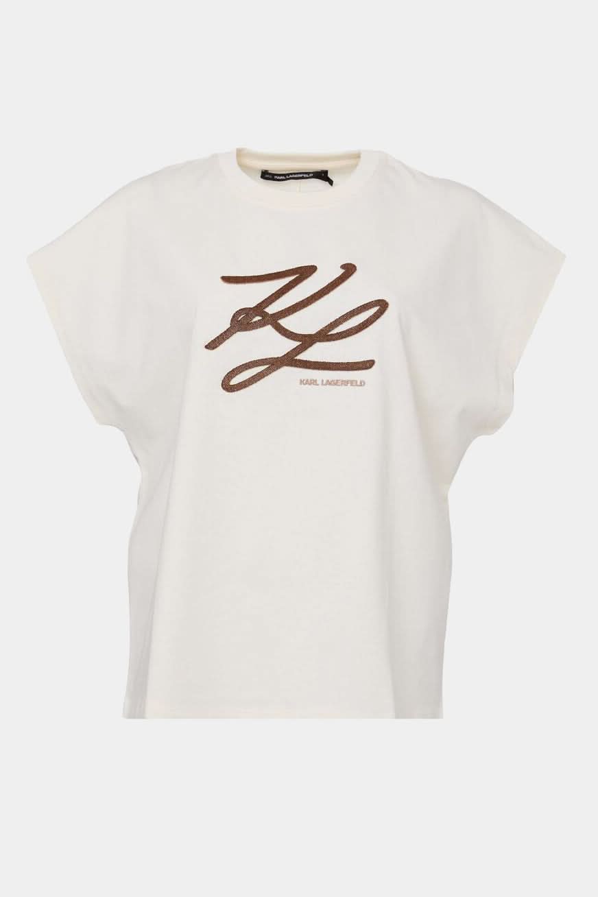 Kremowy t-shirt damski Autograph Logo