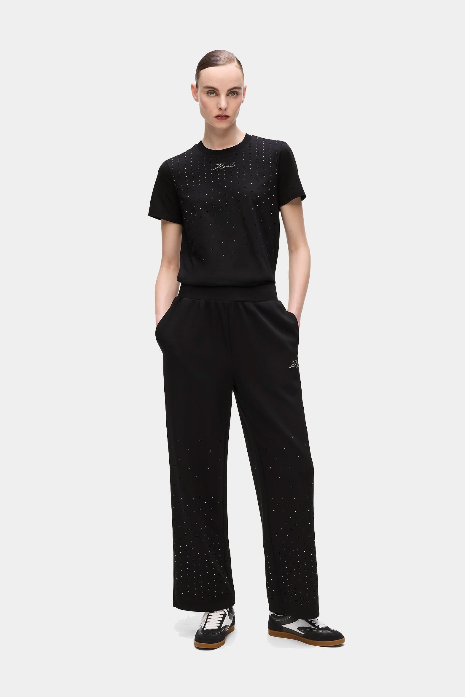Czarne spodnie dresowe Rhinestone