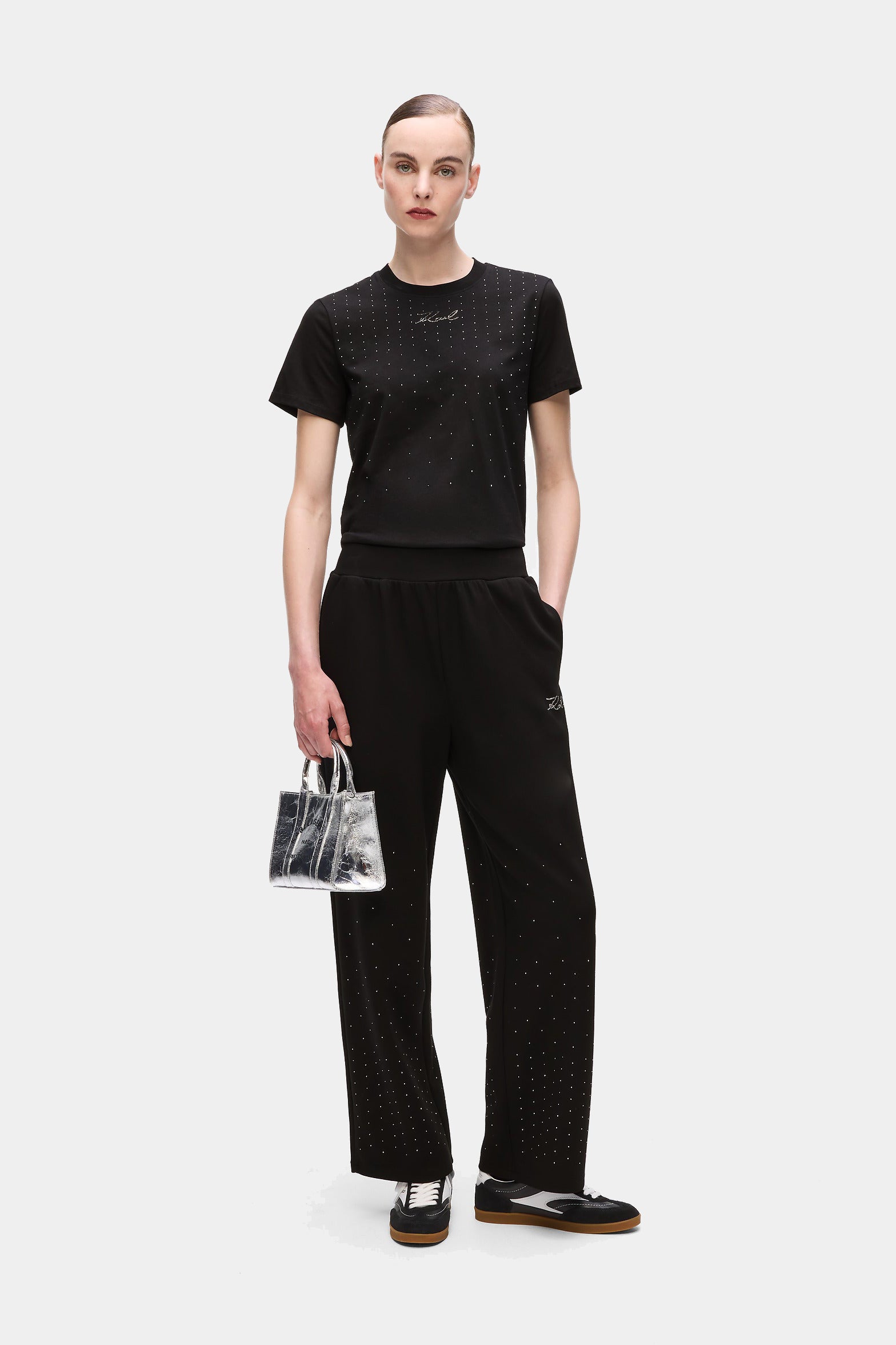 Czarne spodnie dresowe Rhinestone