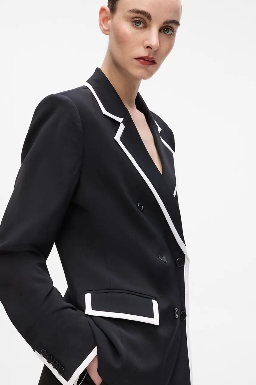 Black Contrast Piping Jacket