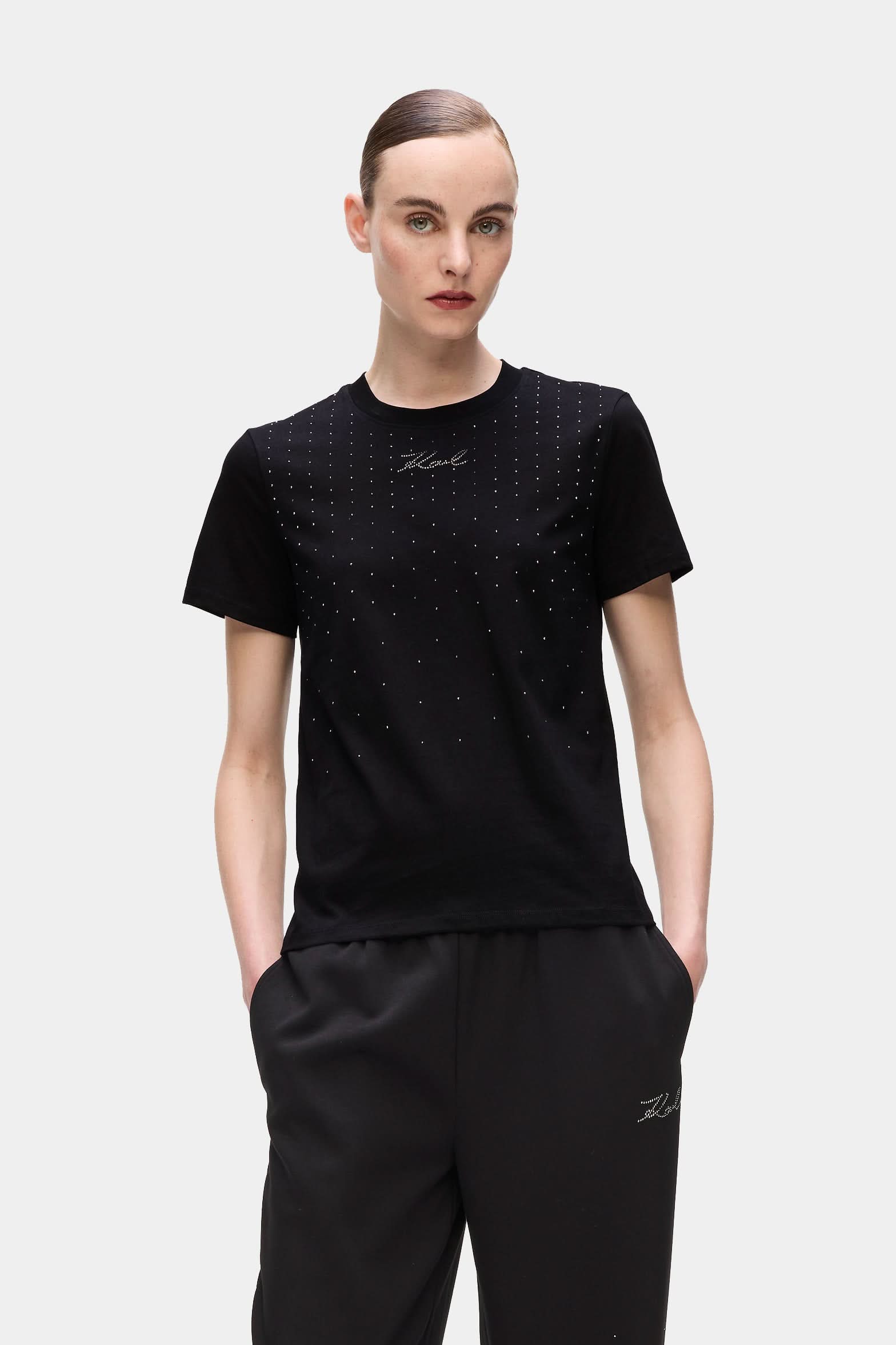 Czarny t-shirt Rhinestone Rain