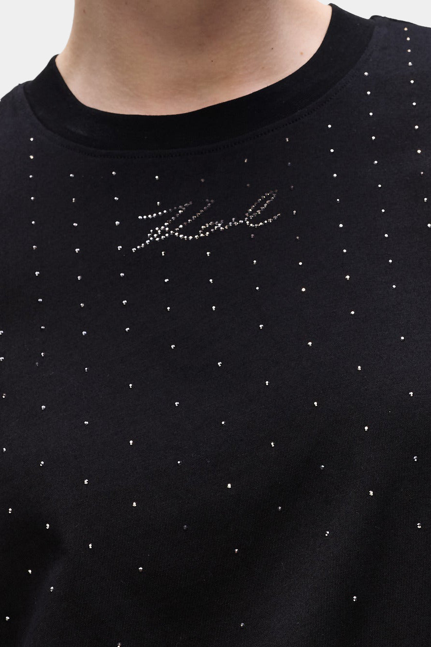 Czarny t-shirt Rhinestone Rain