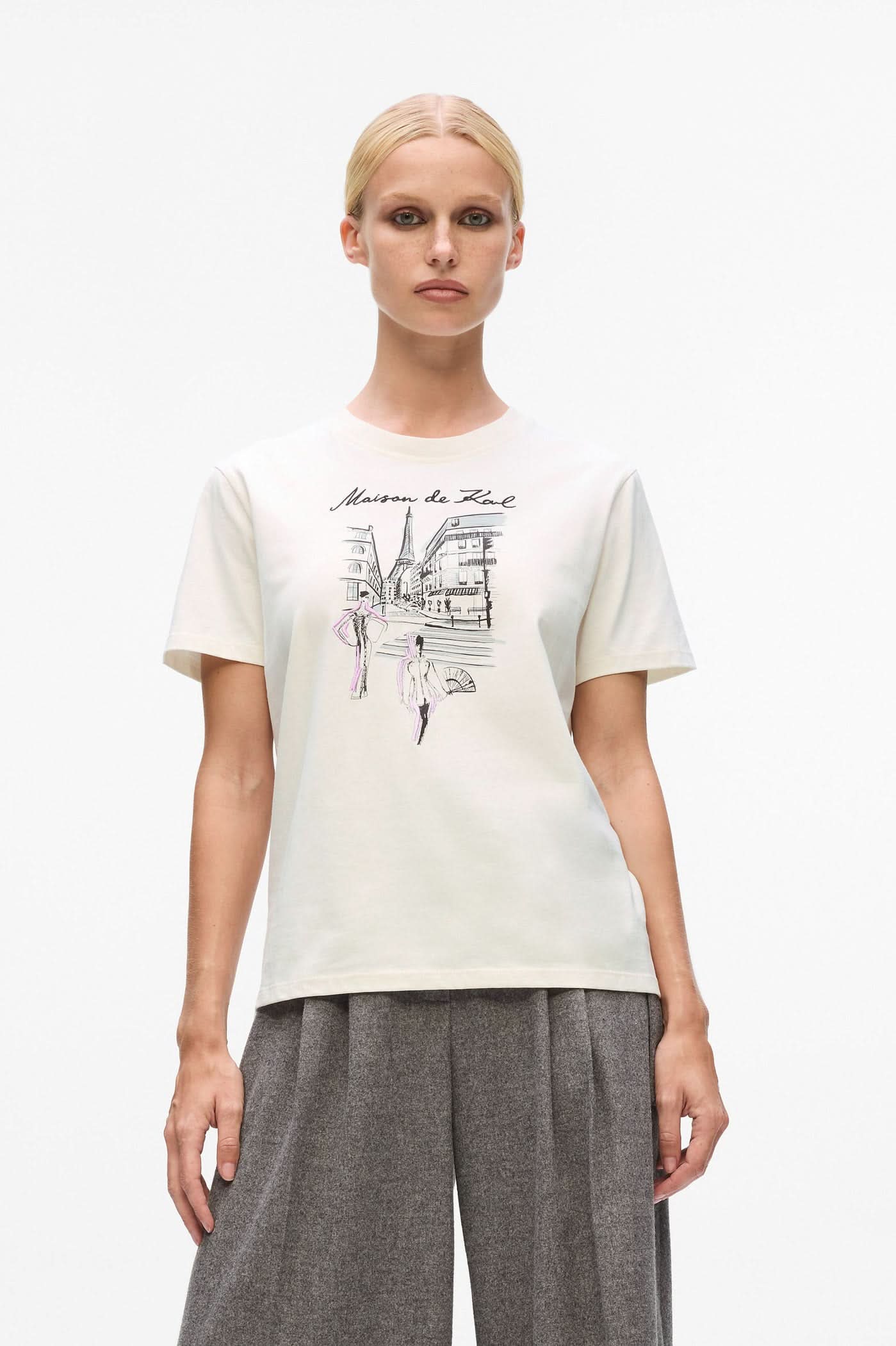 Kremowy t-shirt Paris Sketch