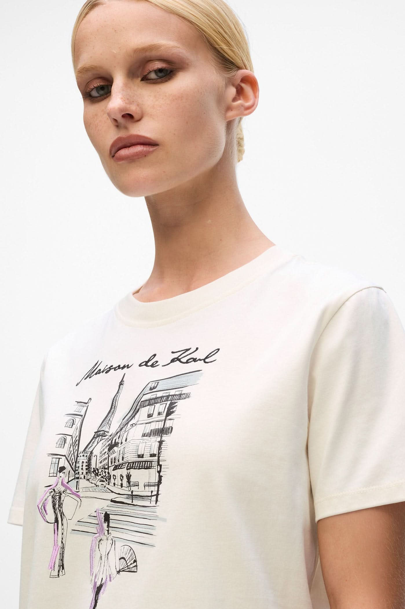 Kremowy t-shirt Paris Sketch