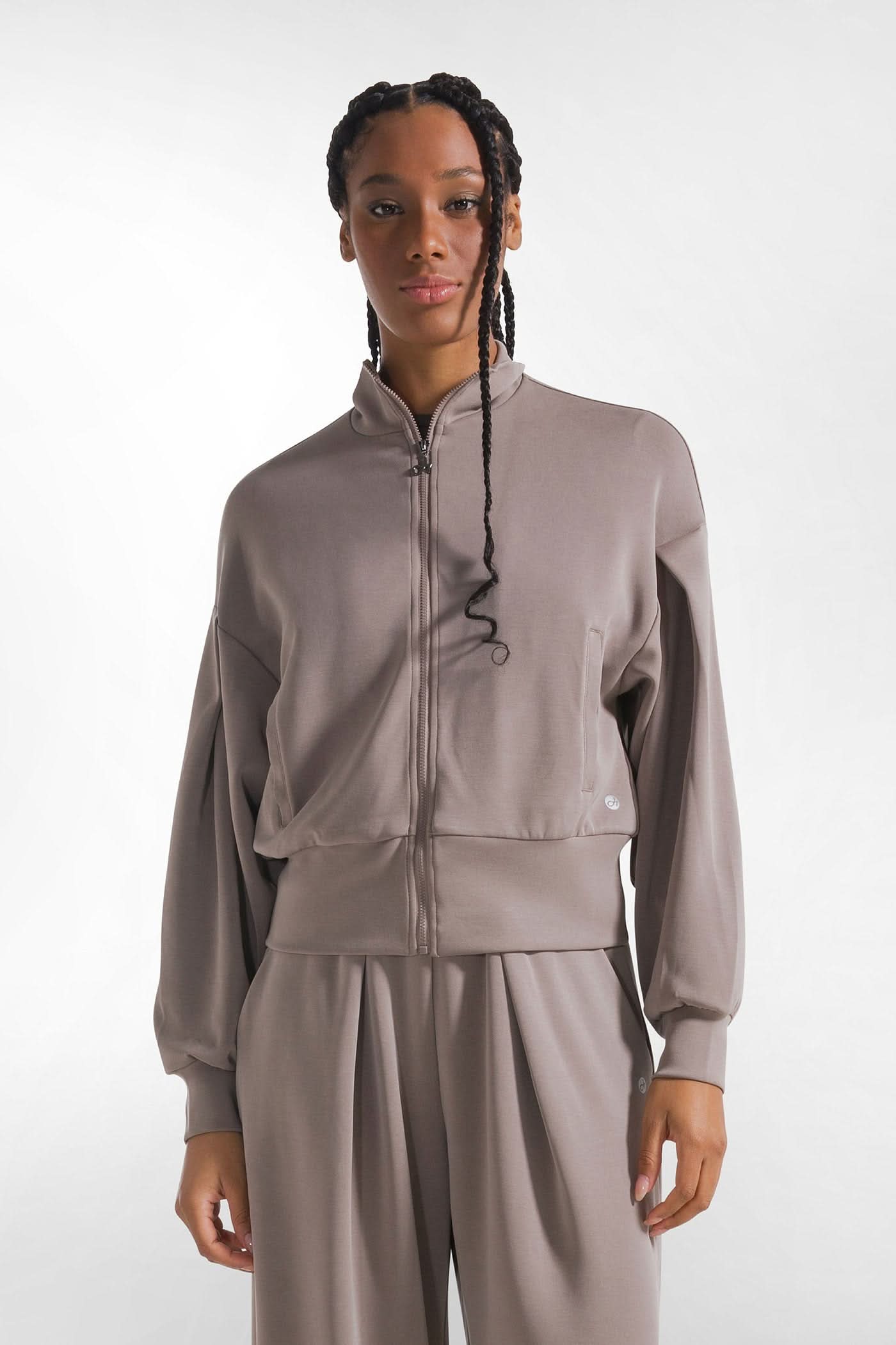 Gray-brown soft zippered sweatshirt