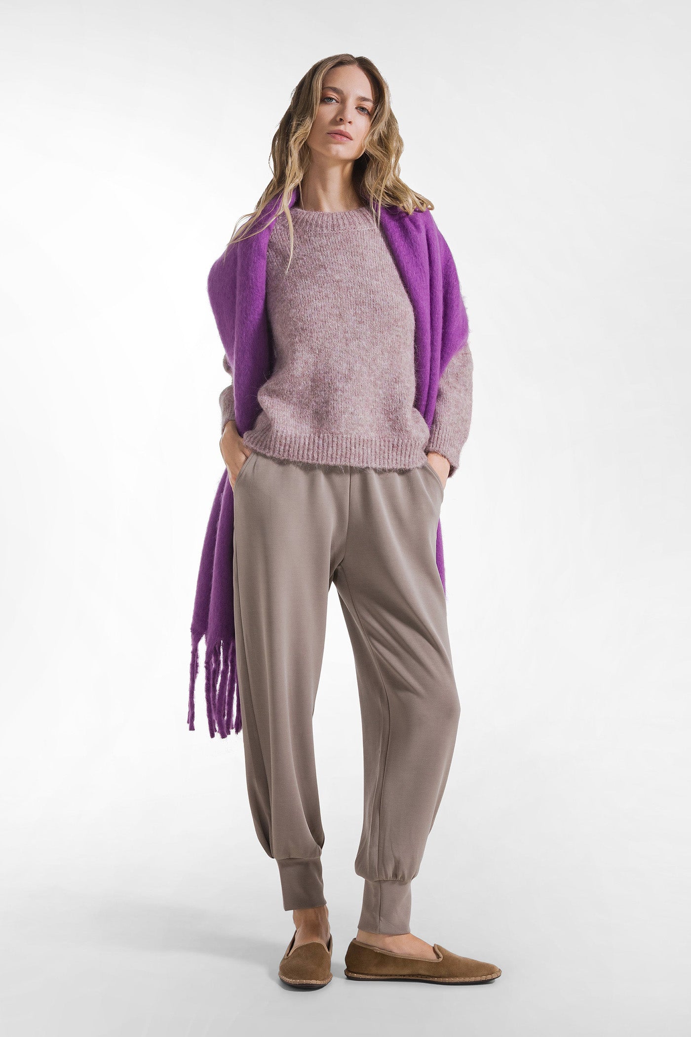 Beige soft lurex trousers