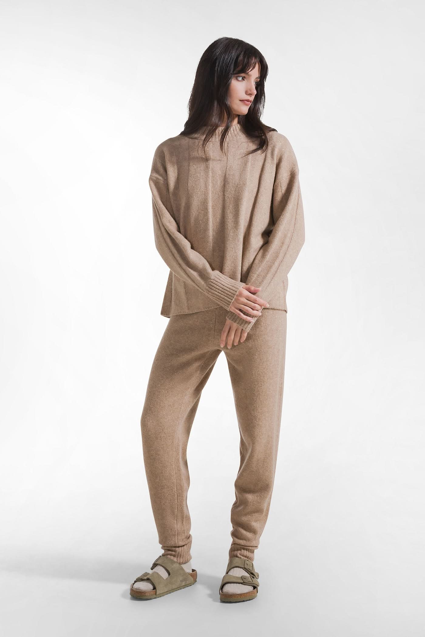 Beige lurex sweatpants