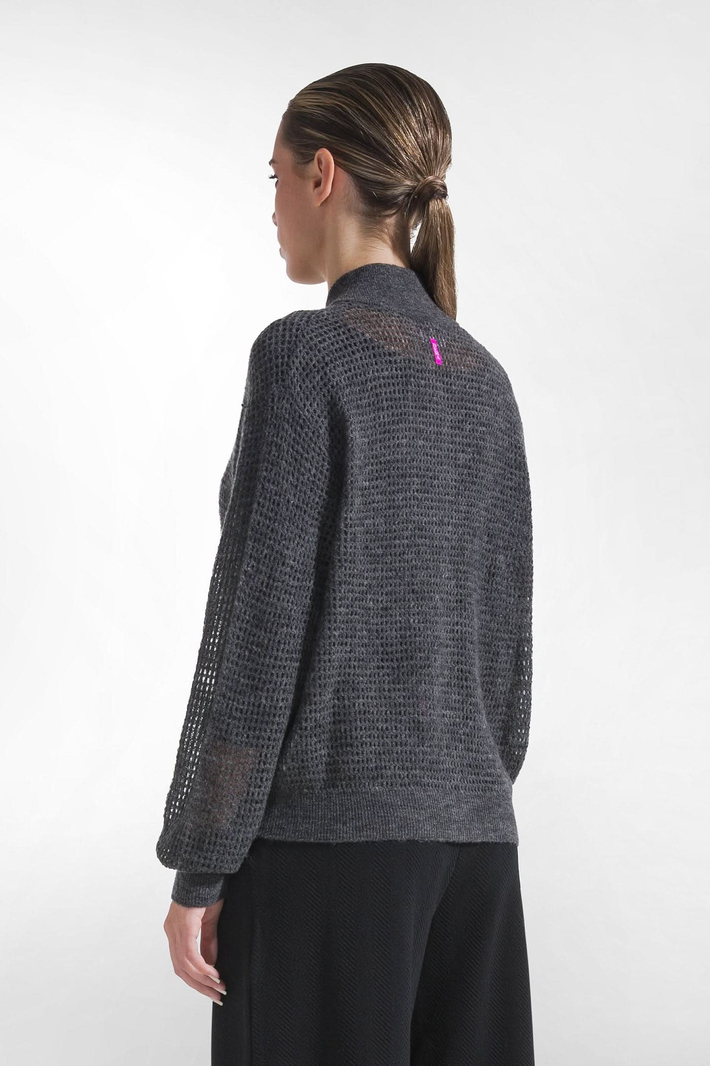 Gray wool blend cardigan with zipper