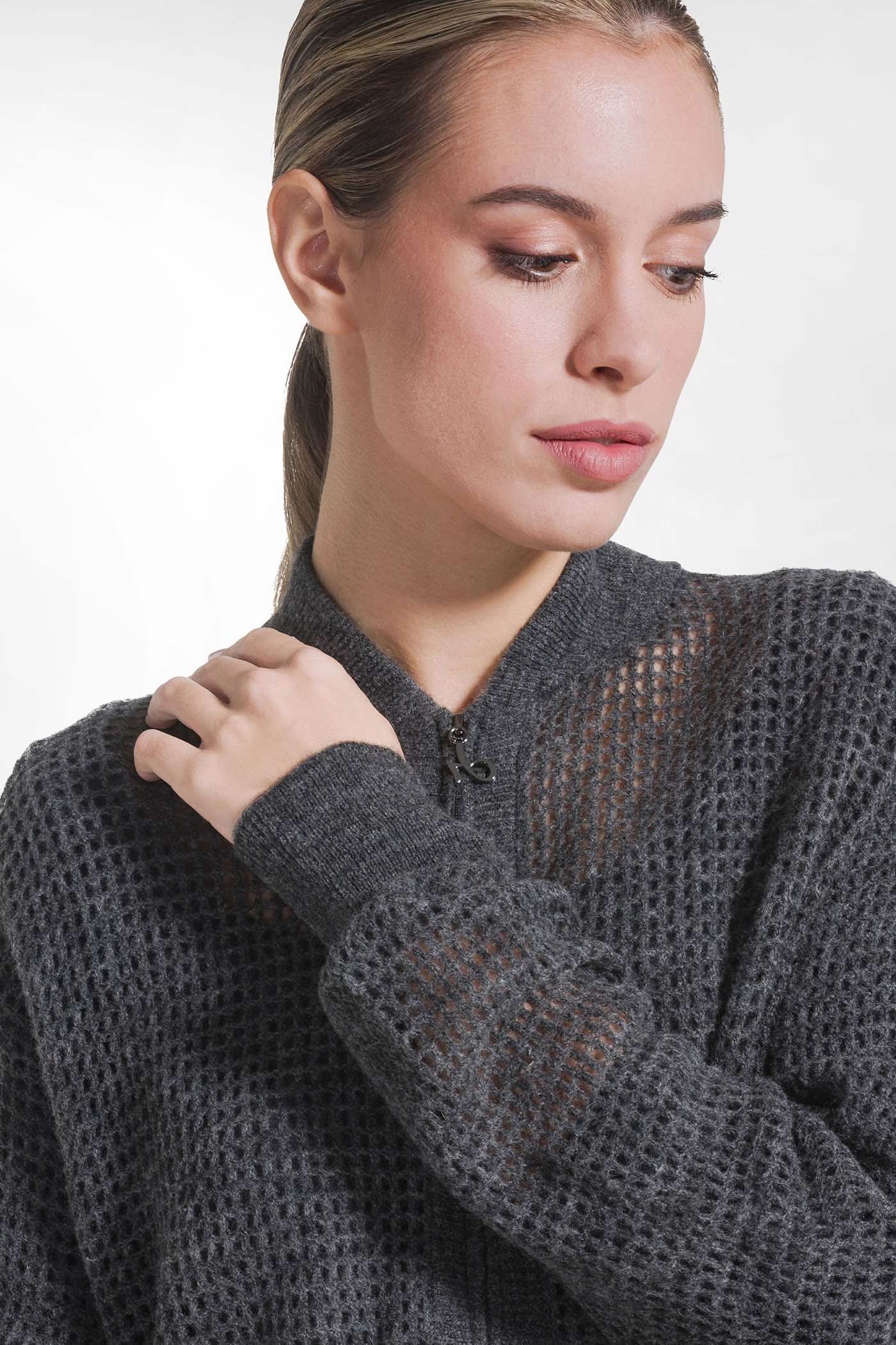 Gray wool blend cardigan with zipper
