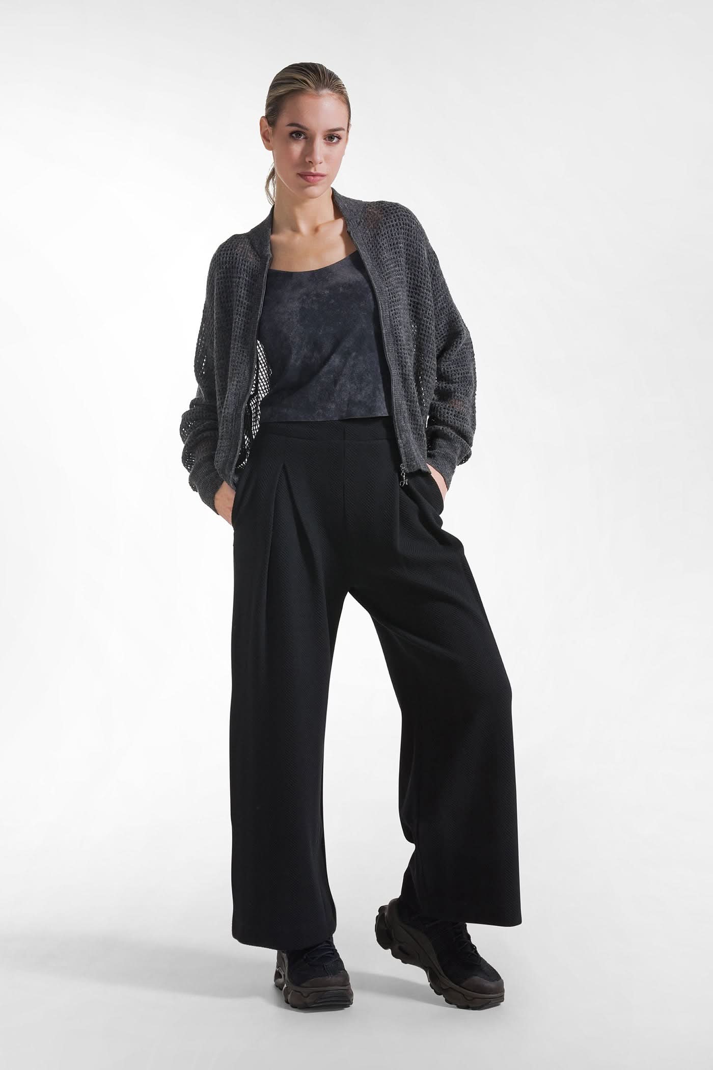 Gray wool blend cardigan with zipper