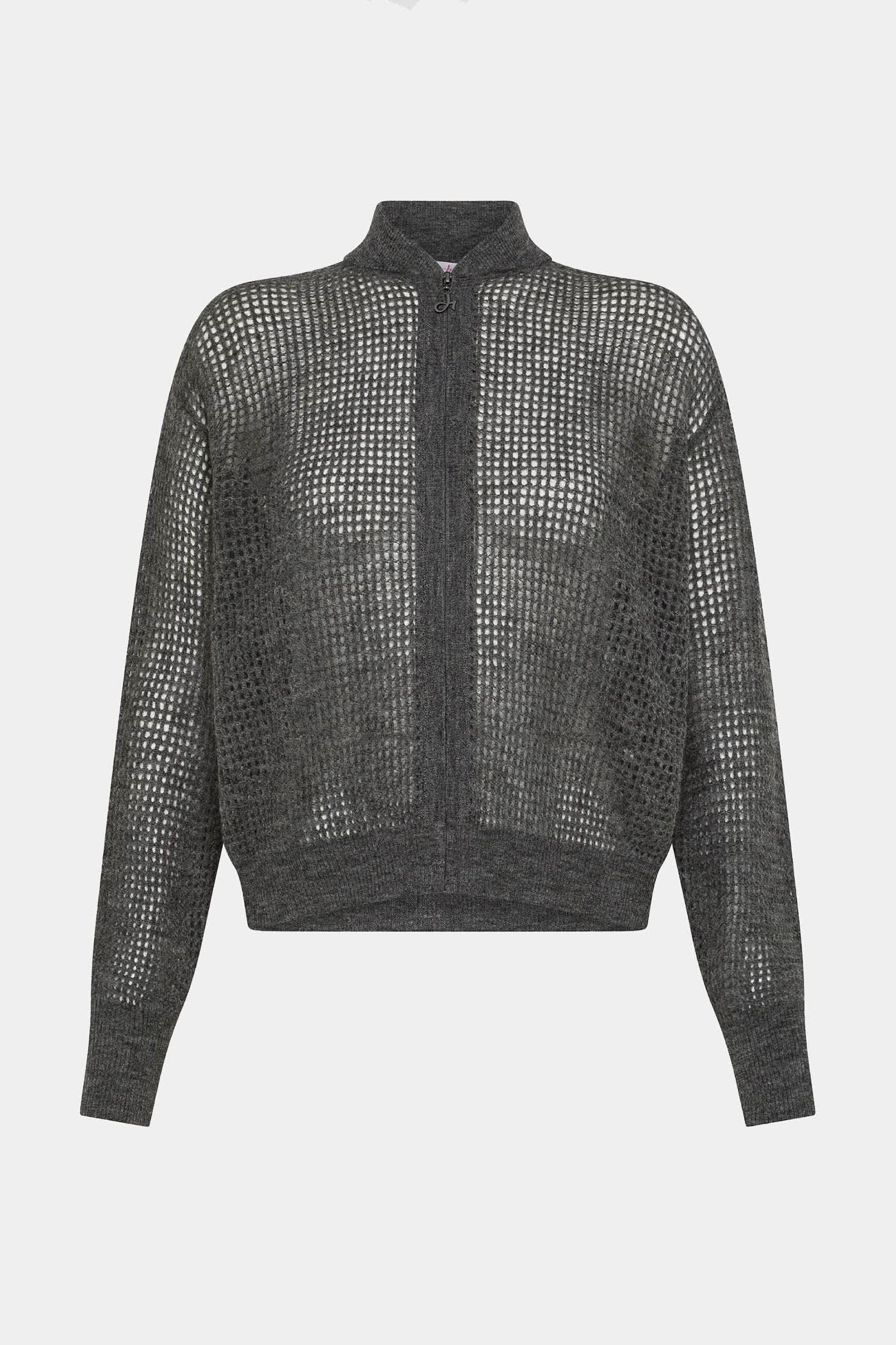 Gray wool blend cardigan with zipper