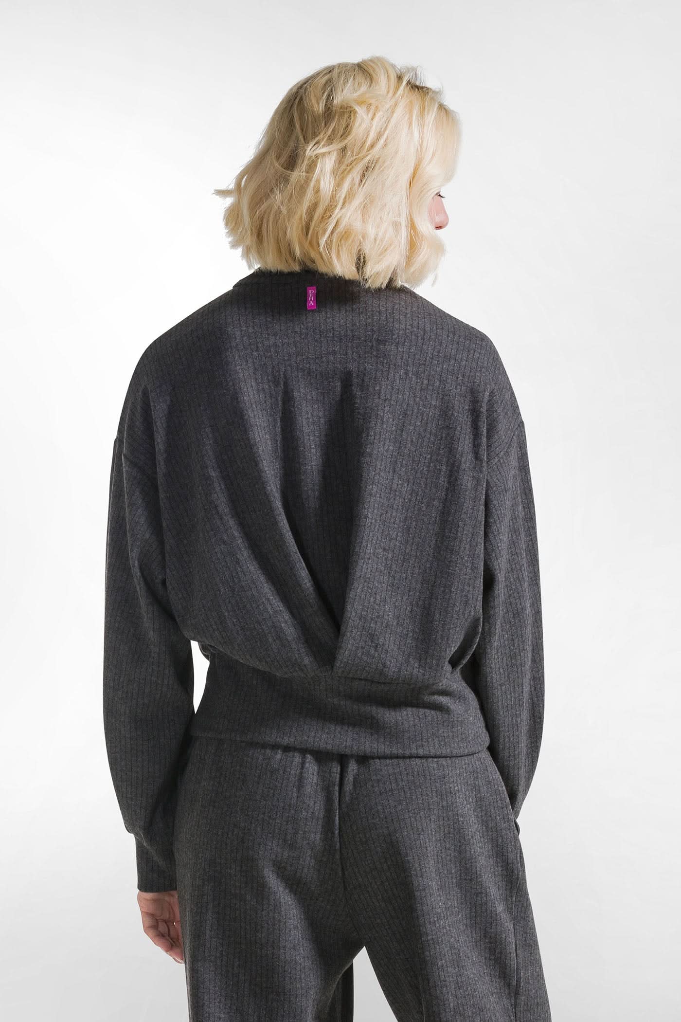 Gray striped sweatshirt with zipper