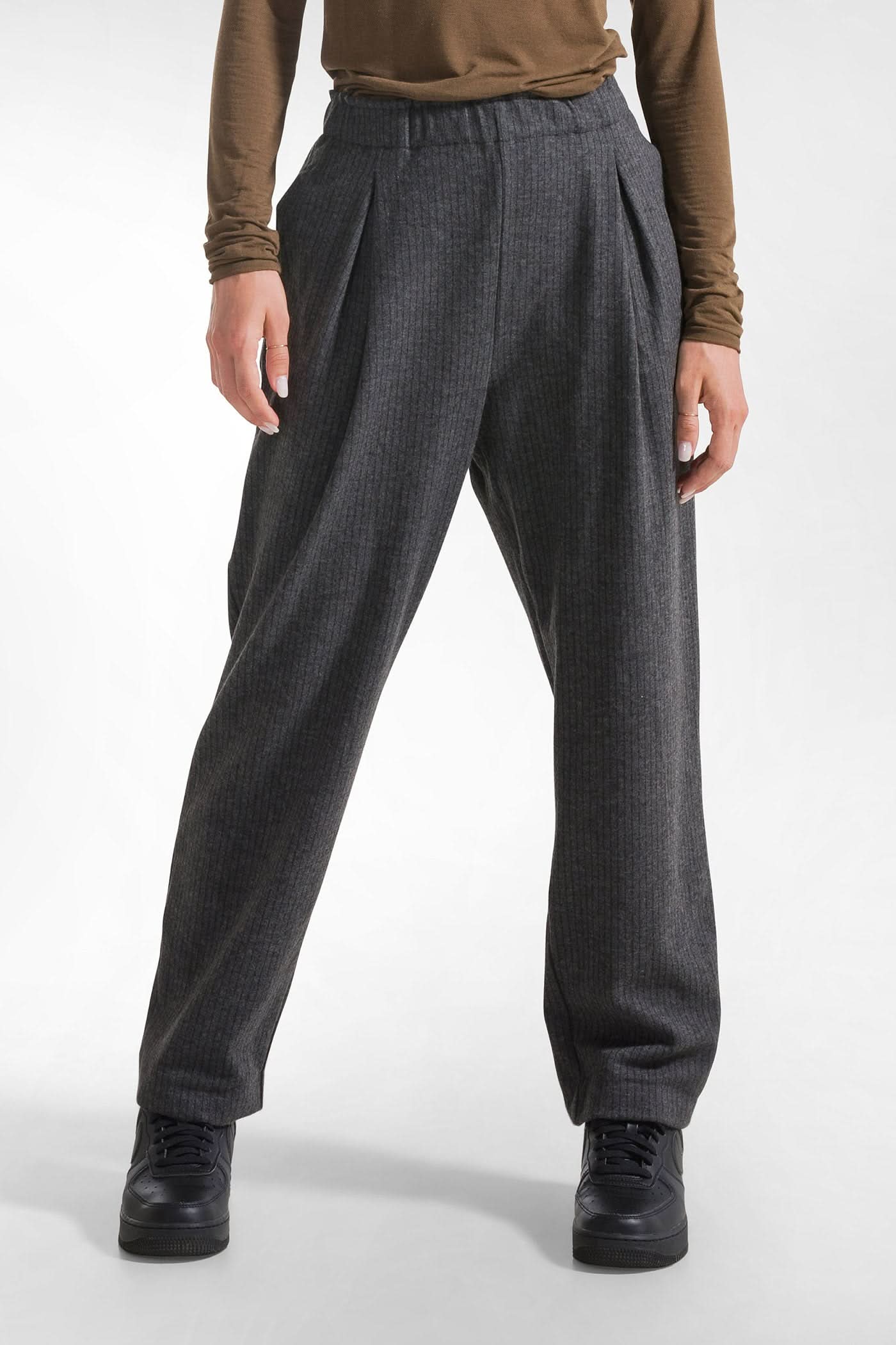 Soft gray pinstripe trousers