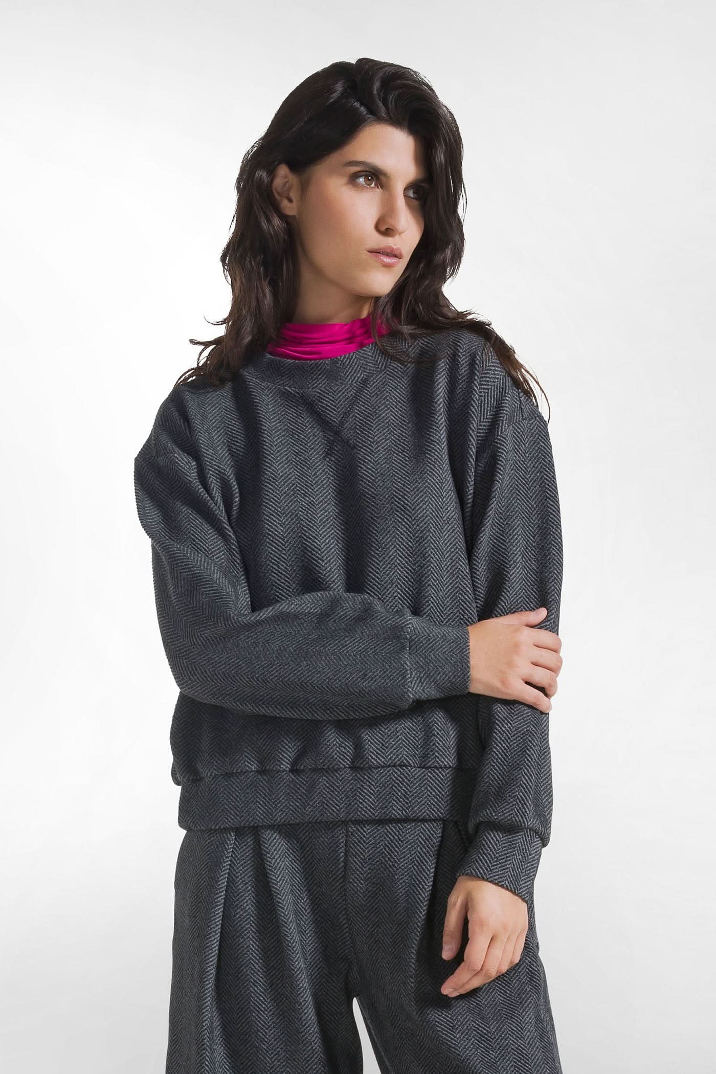Gray herringbone jacquard sweatshirt