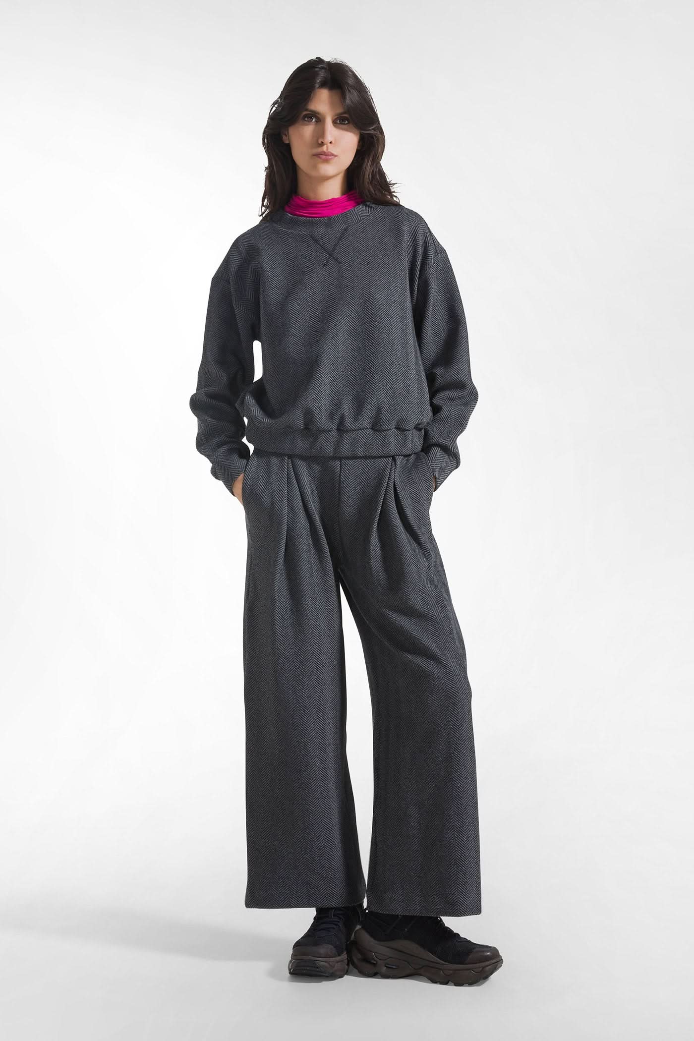 Gray herringbone jacquard sweatshirt
