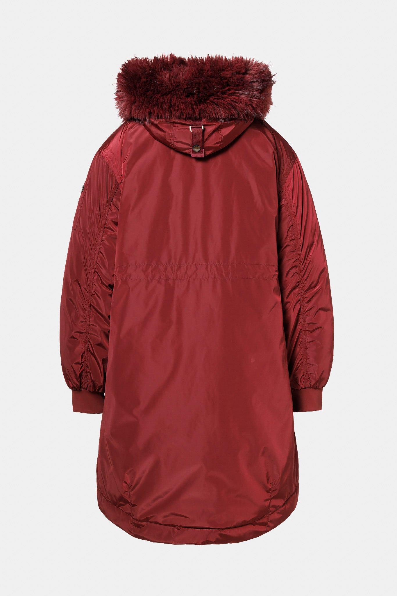 Burgundy down parka with fur trim JULIA jacket FAUX BORDER