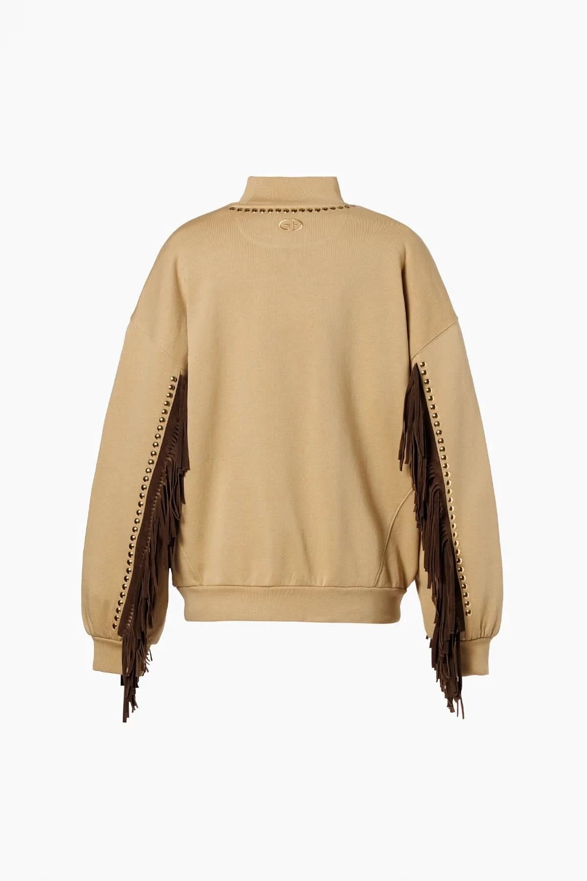 Beżowa bluza damska z frędzlami FRENZY crew neck sweater