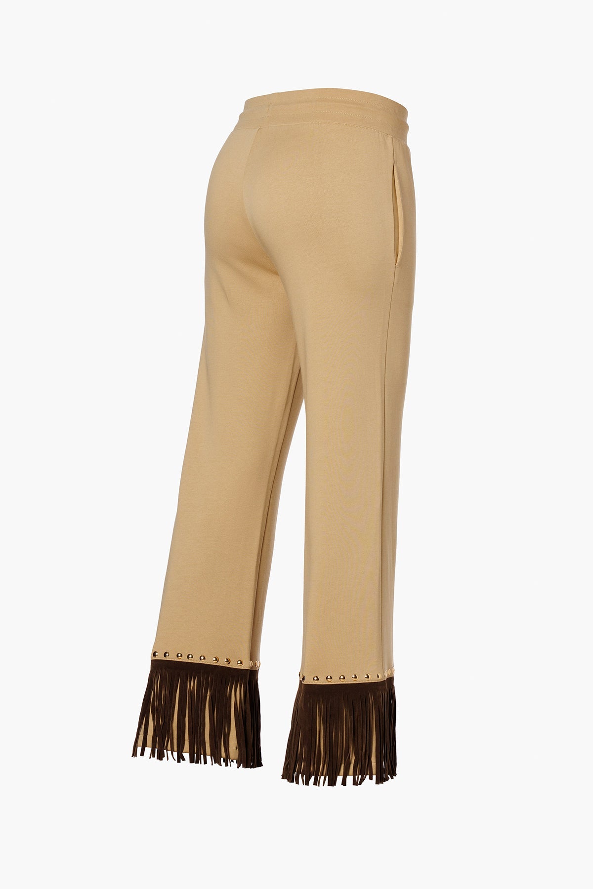 Beige fringed REIGN wide leg track pant