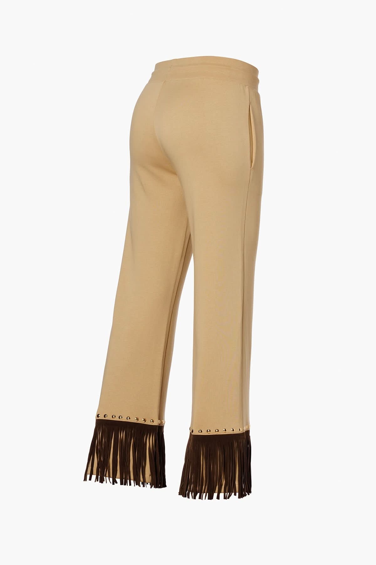 Beżowe spodnie z frędzlami REIGN wide leg track pant