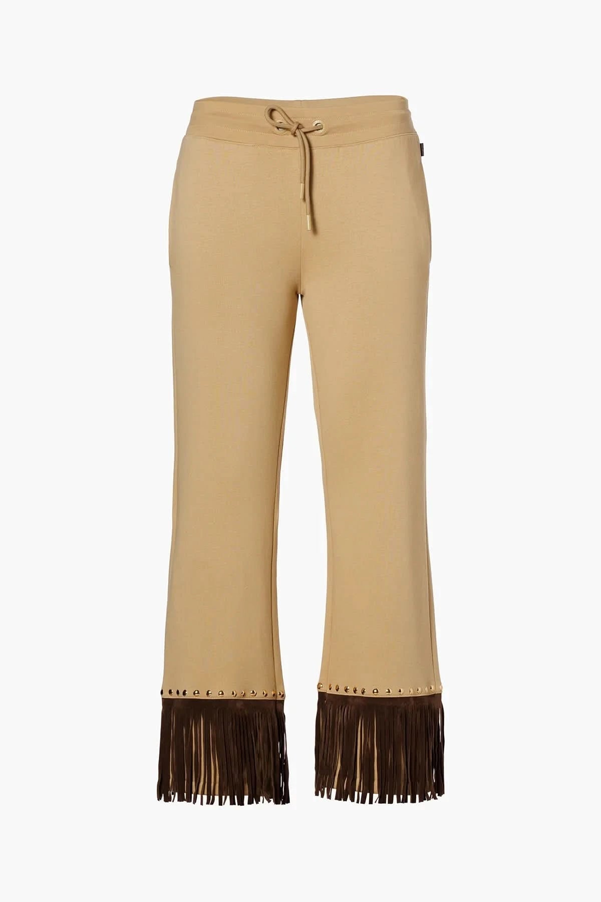 Beżowe spodnie z frędzlami REIGN wide leg track pant