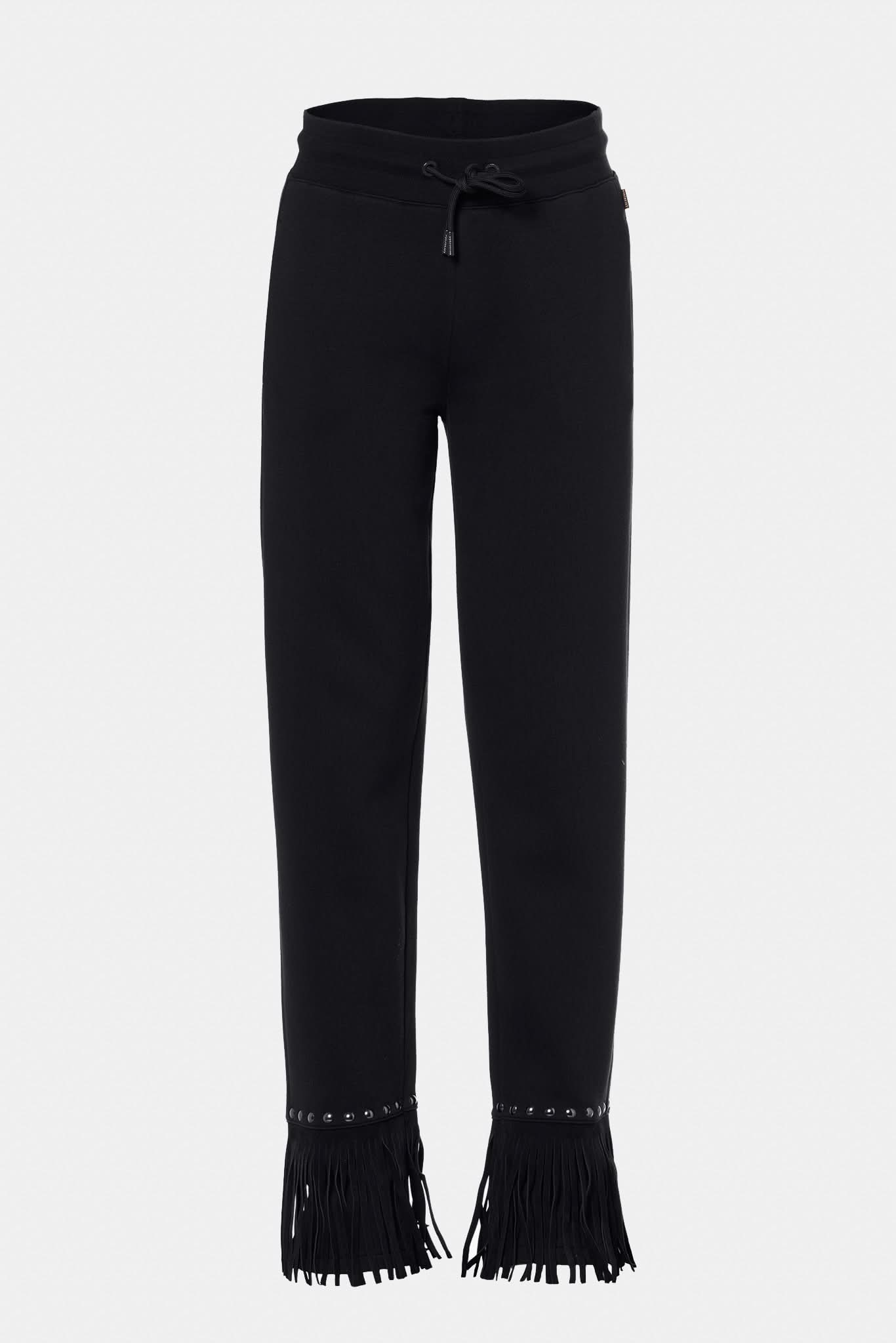 Czarne spodnie z frędzlami REIGN wide leg track pant