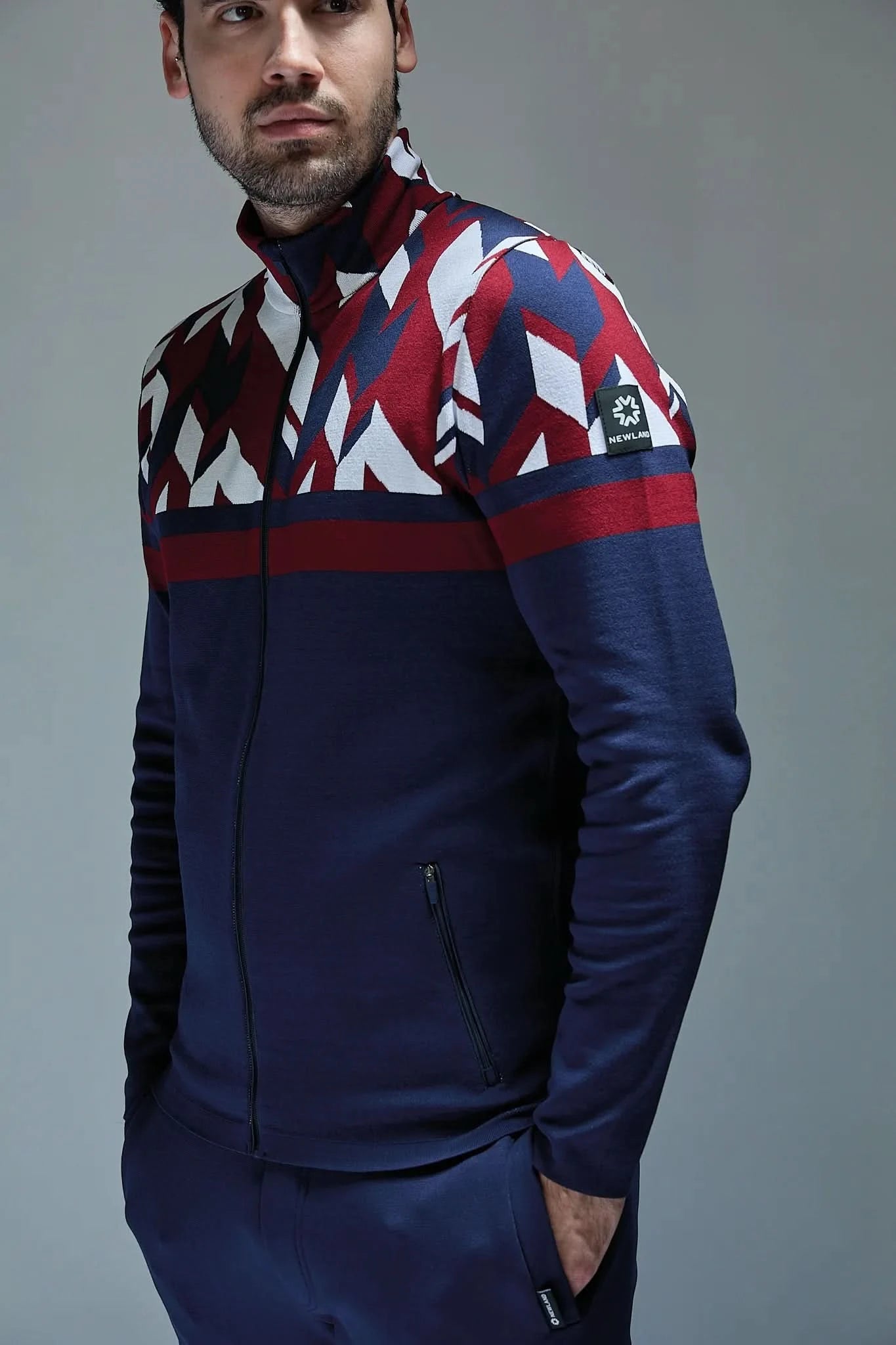 Men's zip-up turtleneck navy blue Back Bowls